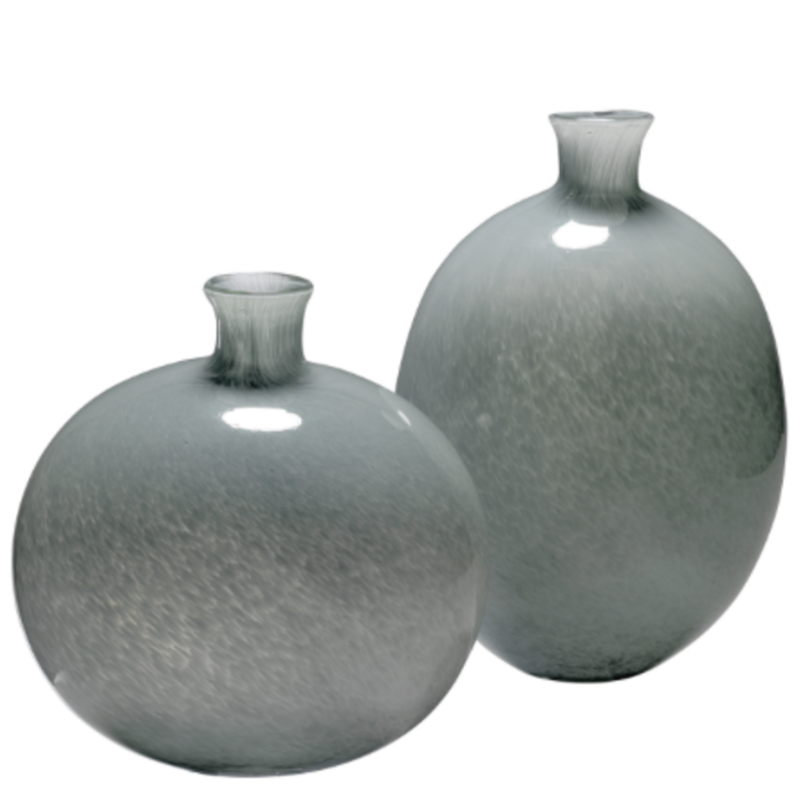 Outside The Box 10" & 8" Set Of 2 Minx Grey Hand Blown Glass Decorative Vases