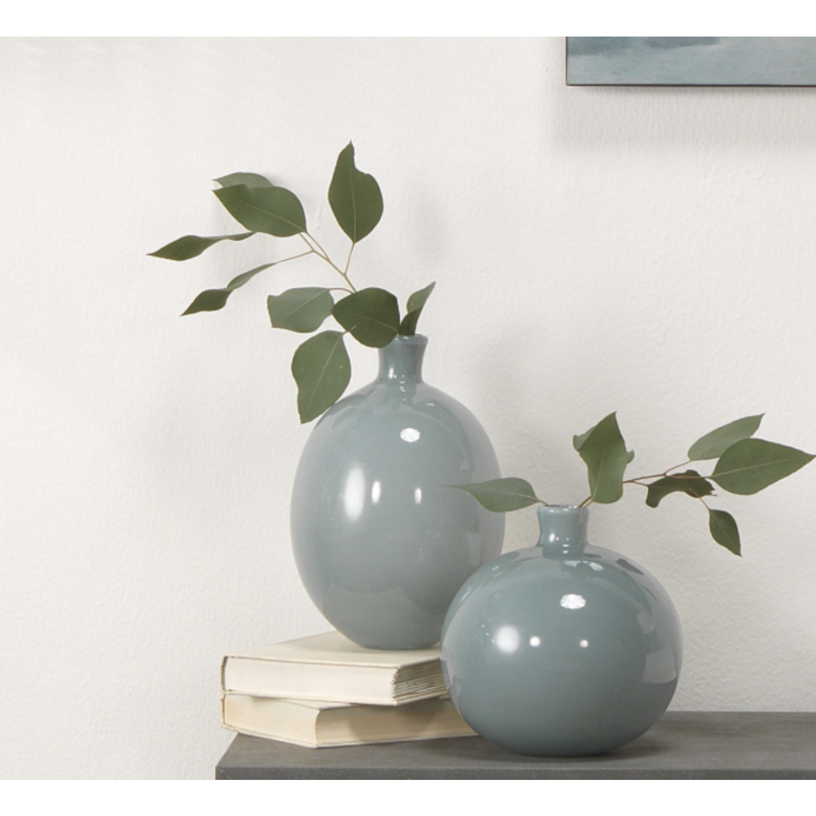 Outside The Box 10" & 8" Set Of 2 Minx Grey Hand Blown Glass Decorative Vases