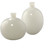 Outside The Box 10" & 8" Set Of 2 Minx White Hand Blown Glass Decorative Vases