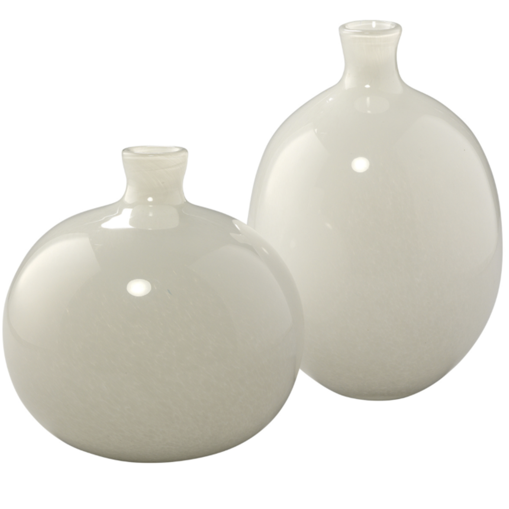 Outside The Box 10" & 8" Set Of 2 Minx White Hand Blown Glass Decorative Vases