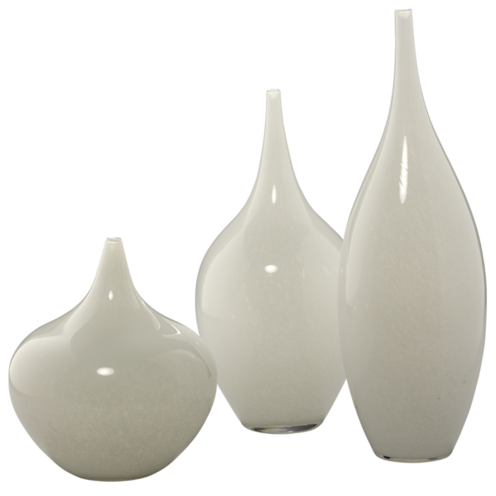 Outside The Box 19", 15" & 11" Set of 3 Nymph White Hand Blown Glass  Decorative Vases
