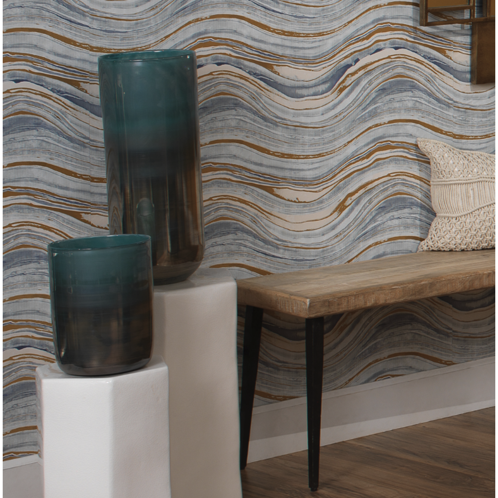 Outside The Box 11" Vapor Metallic Aqua Glass Vase