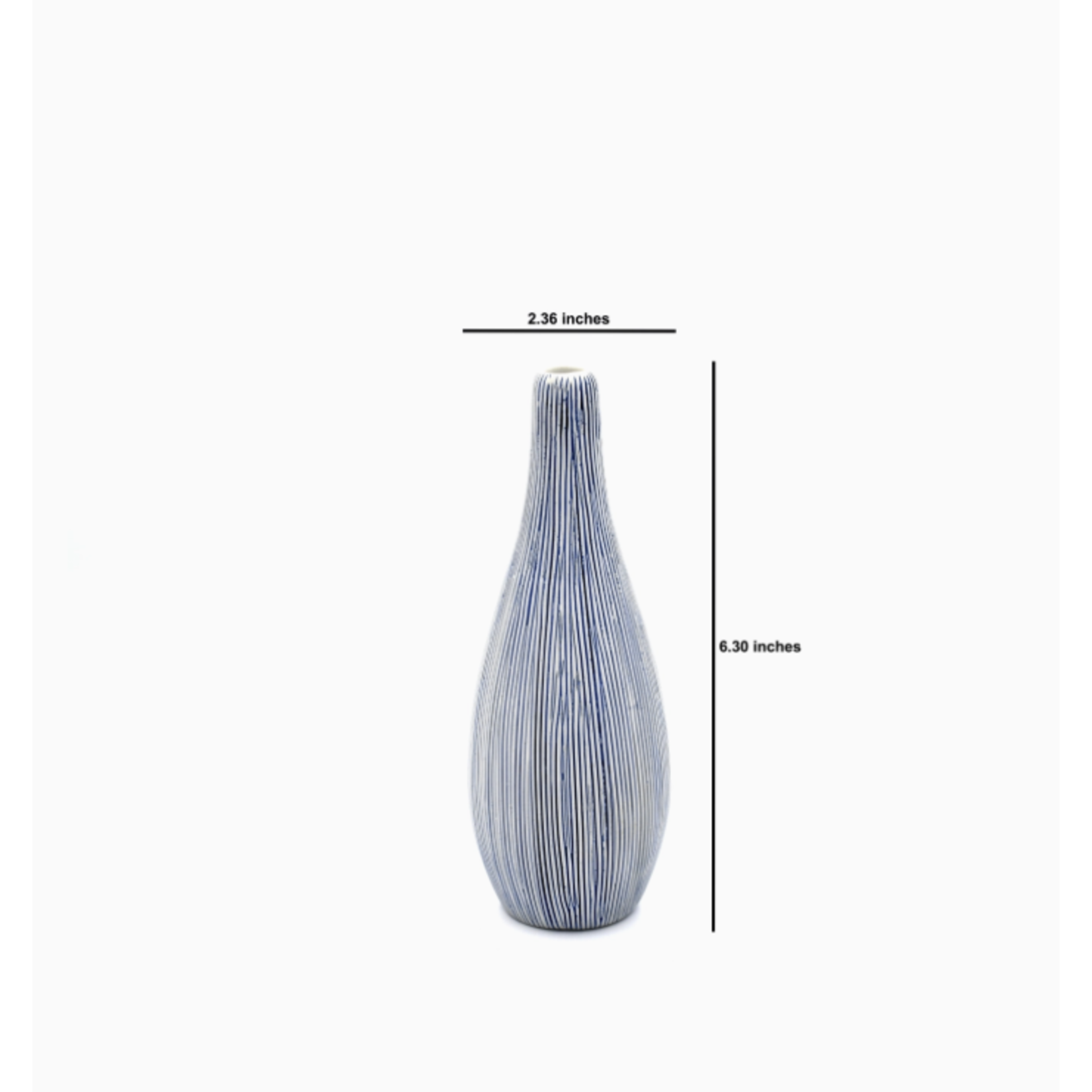 Outside The Box 6" Modo Mini White & Blue Lines Handcrafted Porcelain Bud Vase