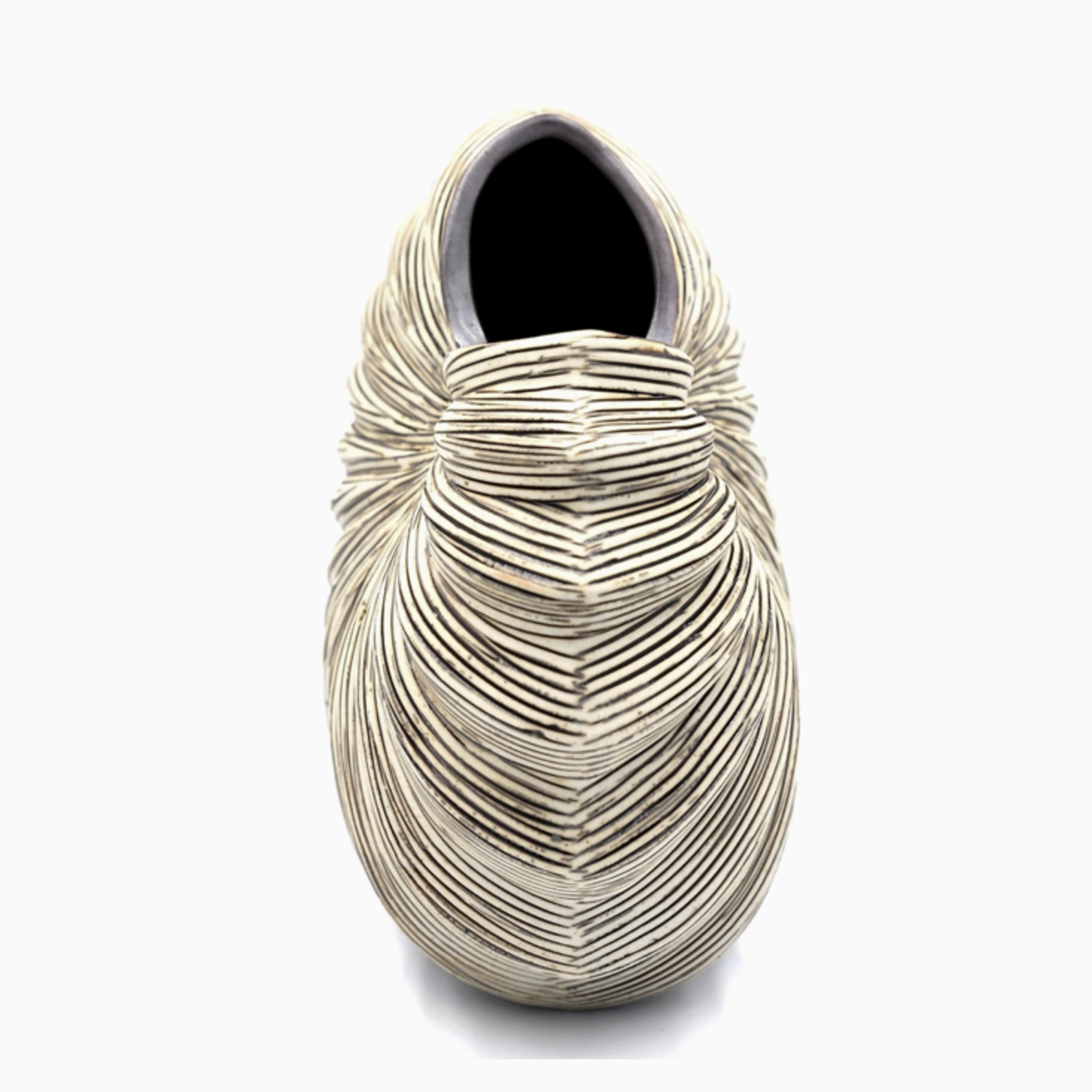 Outside The Box 6" Palm White & Brown Lines Handcrafted Porcelain Vase