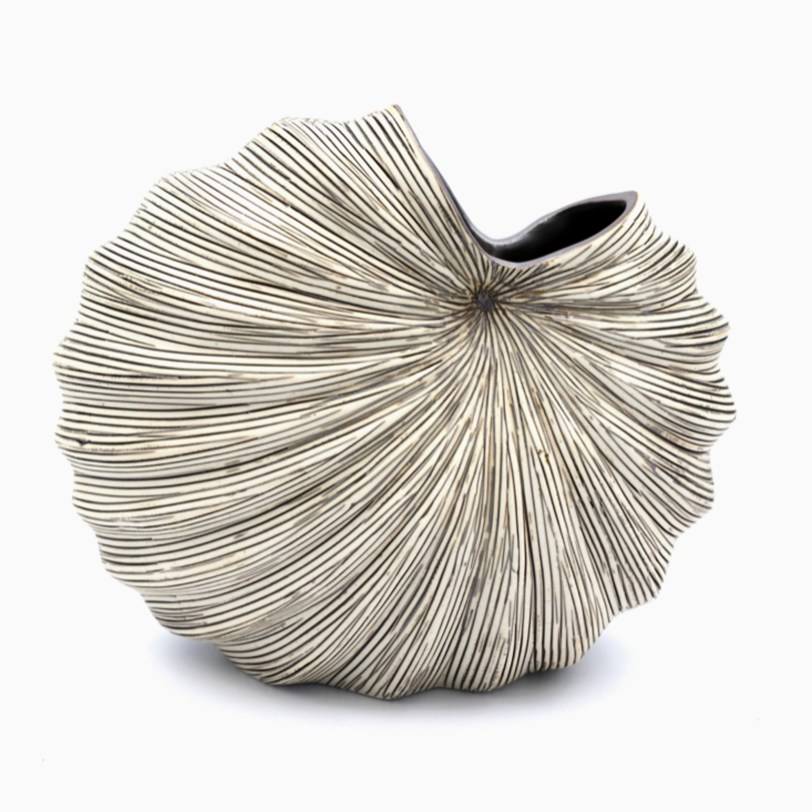 Outside The Box 6" Palm White & Brown Lines Handcrafted Porcelain Vase