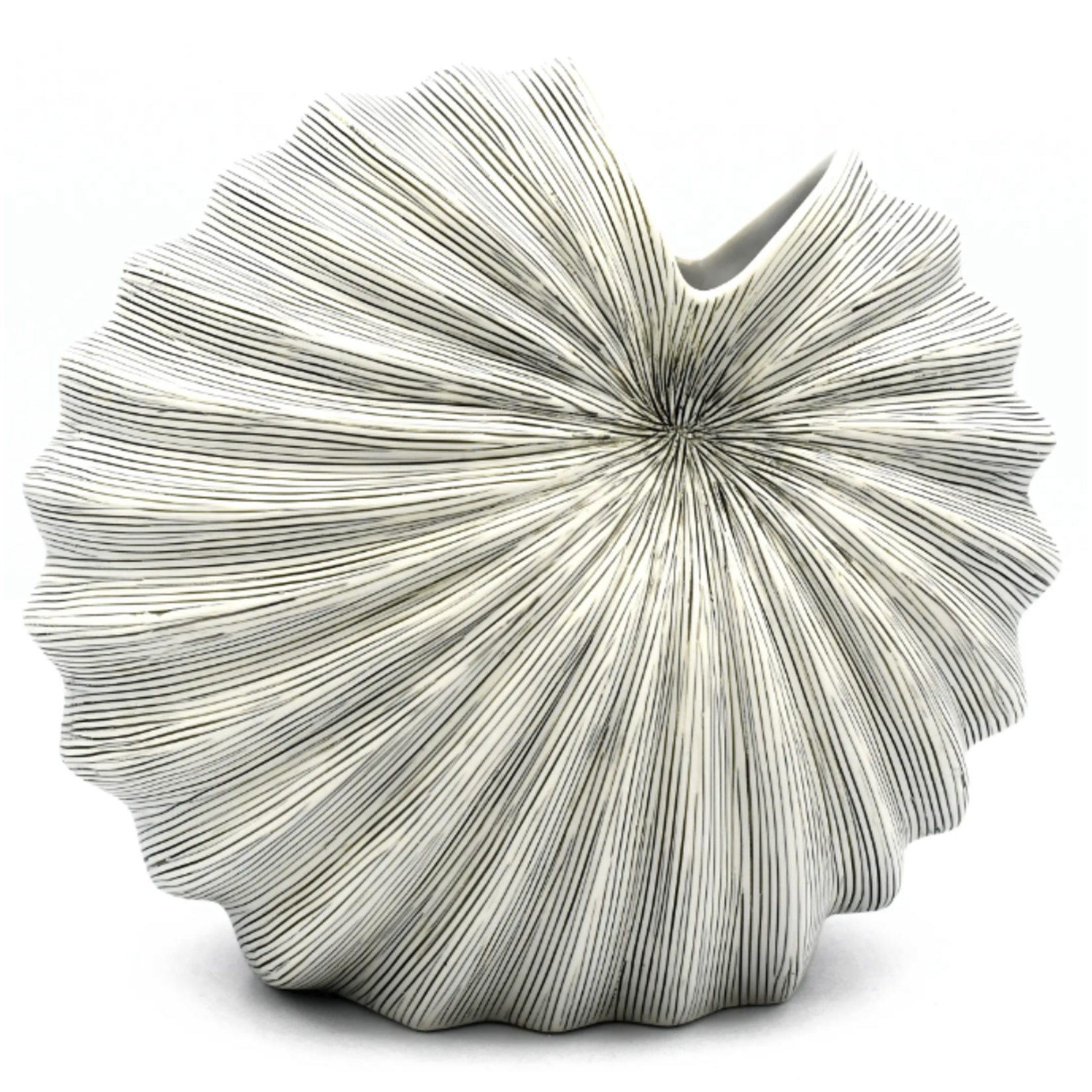 Outside The Box 6" Palm White & Black Lines Handcrafted Porcelain Vase
