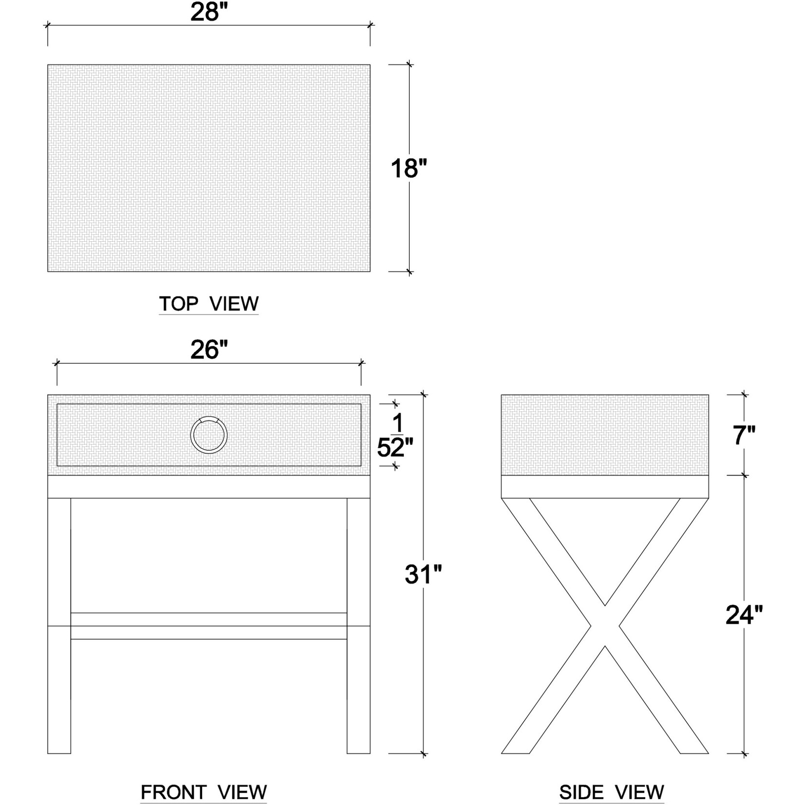 Outside The Box 28x18x31 Renoir Natural Rattan Wrapped Mahogany Side Table In Sandbar