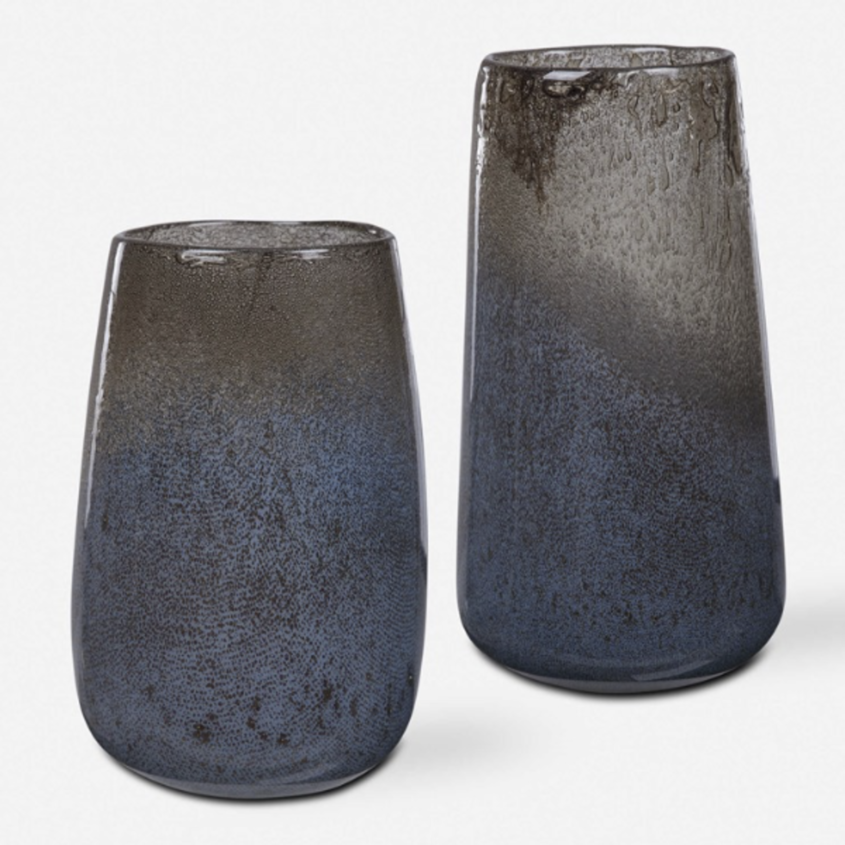 Outside The Box 13" & 11" Set Of 2 Ione Blue Taupe Ombre Glass Vase