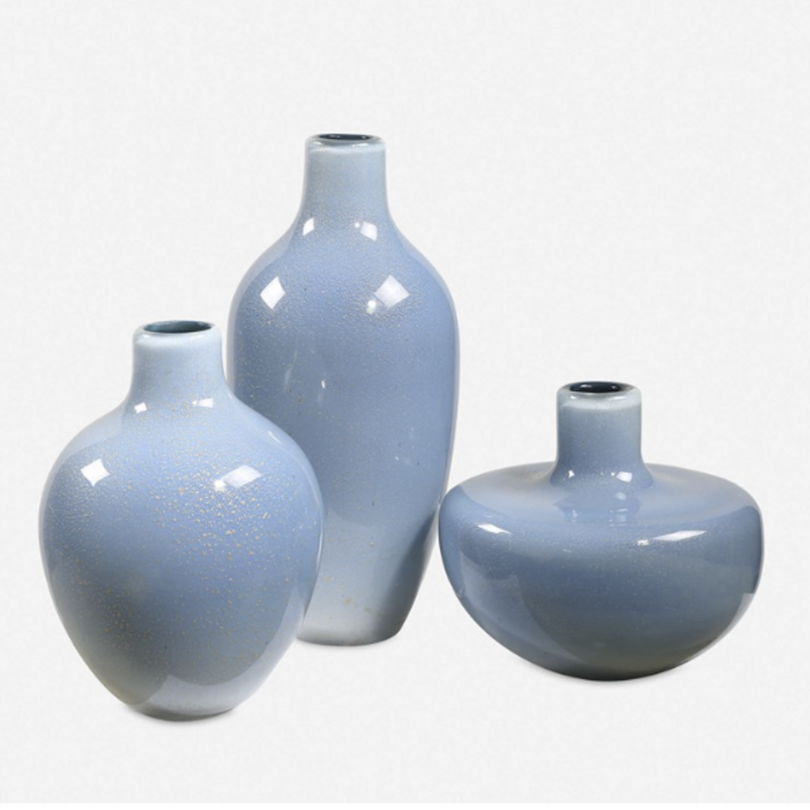 Outside The Box 10", 7" & 6" Set Of 3 Celestial Pale Blue Frosted Glass Vases