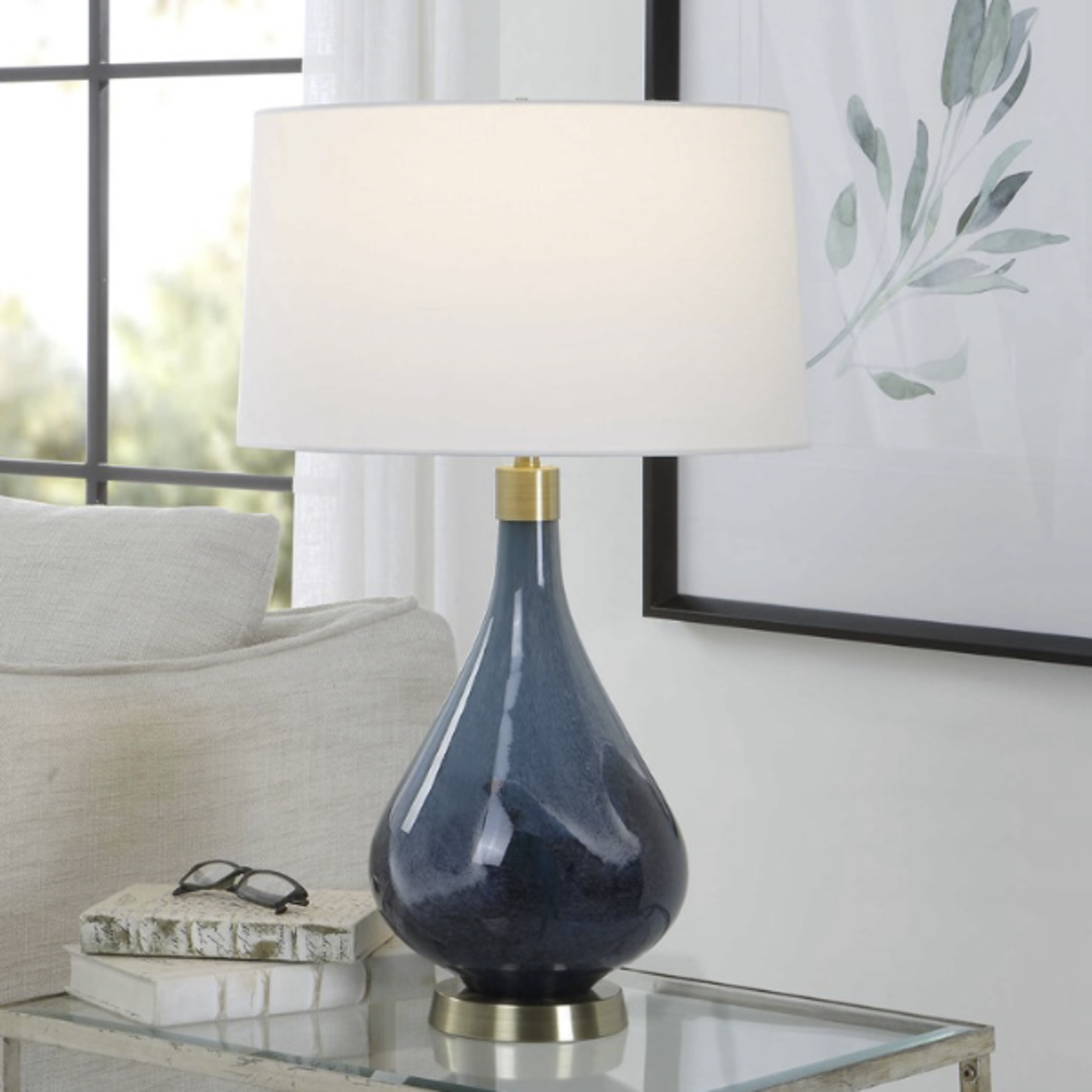 Outside The Box 28" Uttermost Riviera Sapphire & Navy Blue Glass Table Lamp