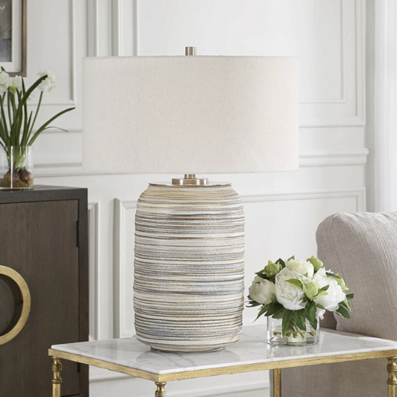 Outside The Box 27" Uttermost Prospect Brown Taupe Hues Striped Ceramic Table Lamp