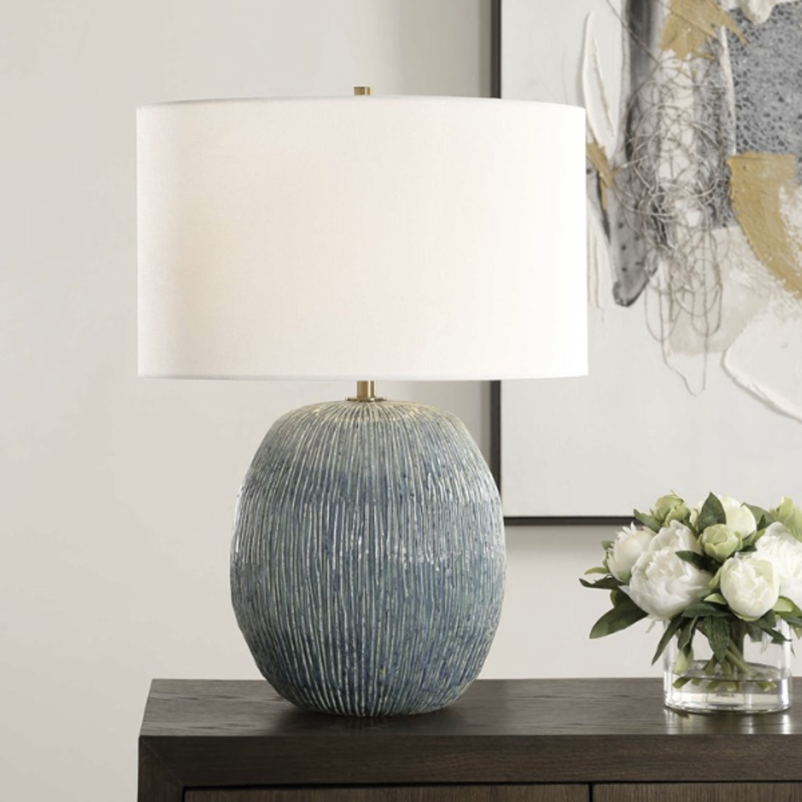 Outside The Box 23" Uttermost Elysia Blue Green Textured Ceramic Table Lamp