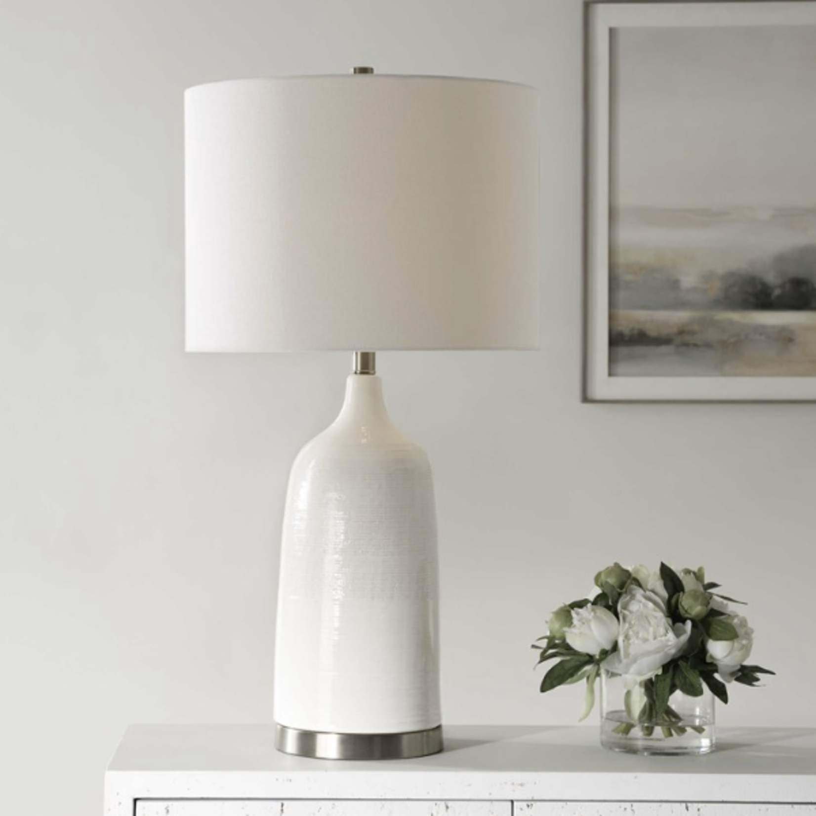 Outside The Box 29" Uttermost Distressed White Glaze Textured Ceramic Table Lamp