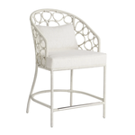 Outside The Box 24" Pebble Coastal White  Rattan Live Smart Performance Fabric Counter Stool