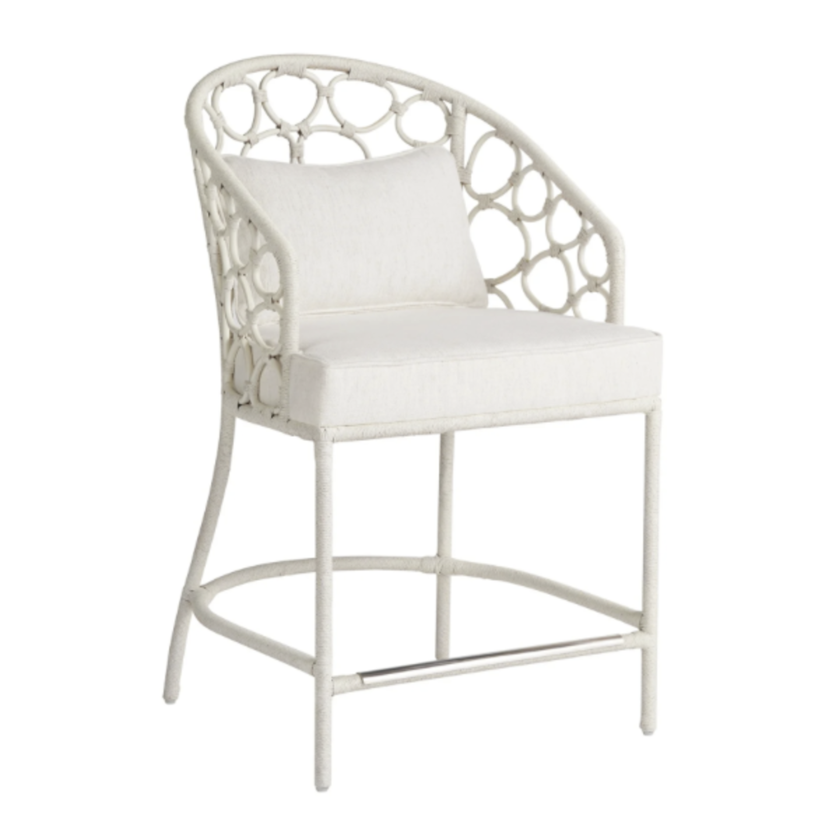Outside The Box 24" Pebble Coastal White  Rattan Live Smart Performance Fabric Counter Stool