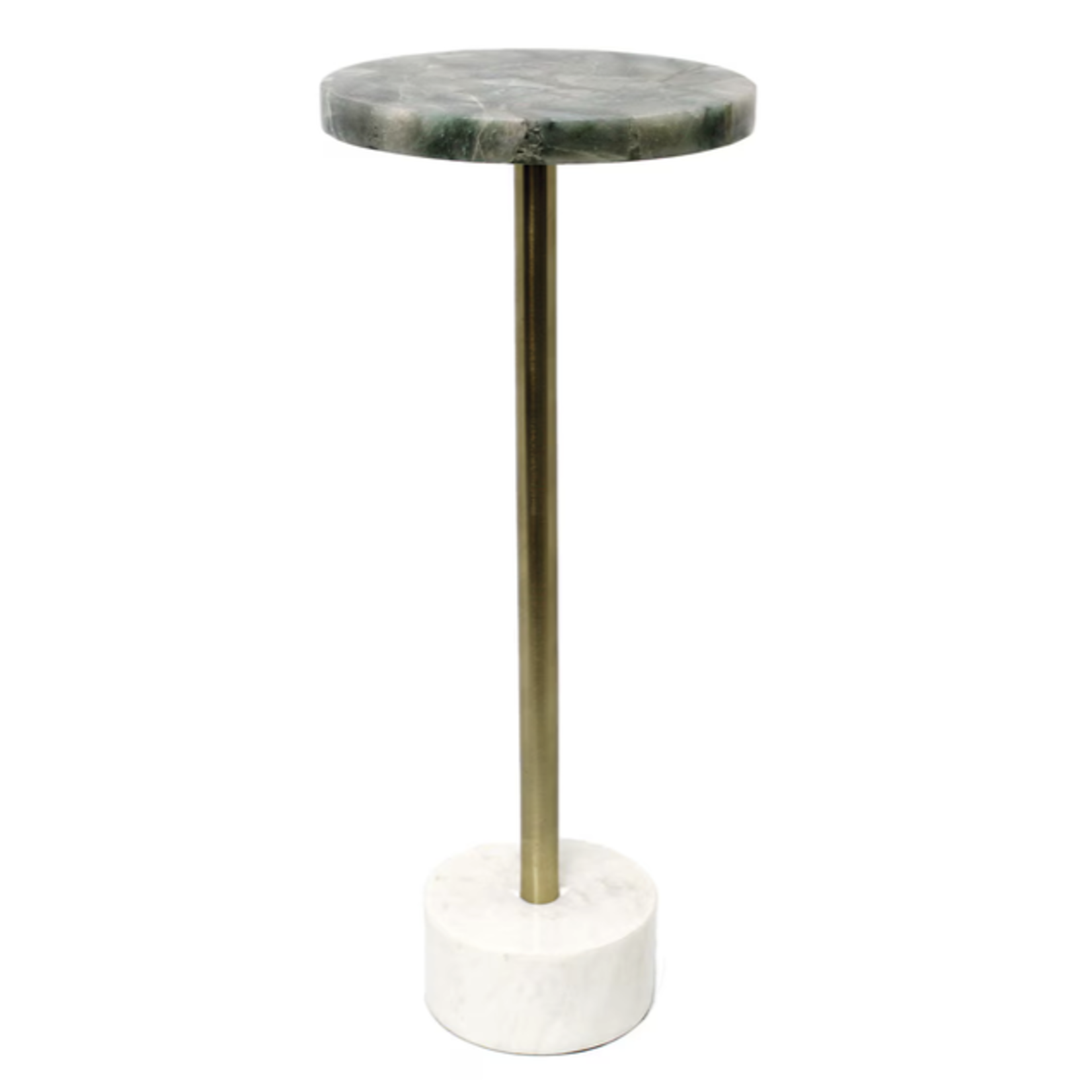 Bernard ACP Home 24" Green Agate & White Marble Round Martini Side Table