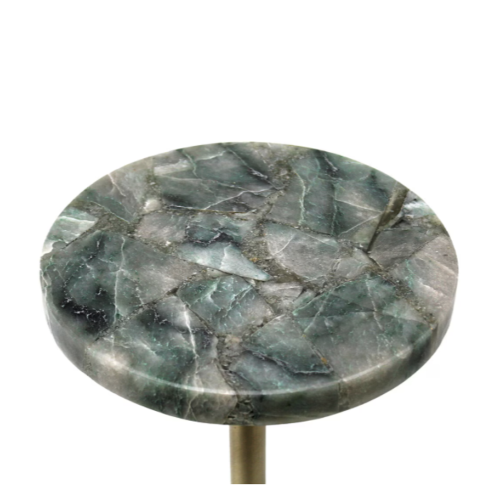 Bernard ACP Home 24" Green Agate & White Marble Round Martini Side Table
