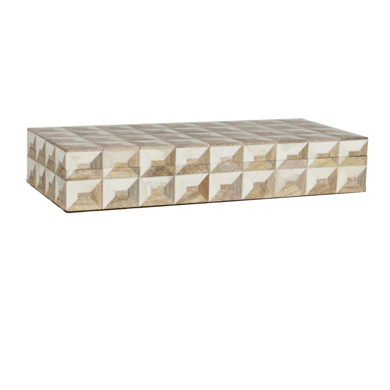 Outside The Box 14" Naira Wood & White Bone Inlay Decorative Box