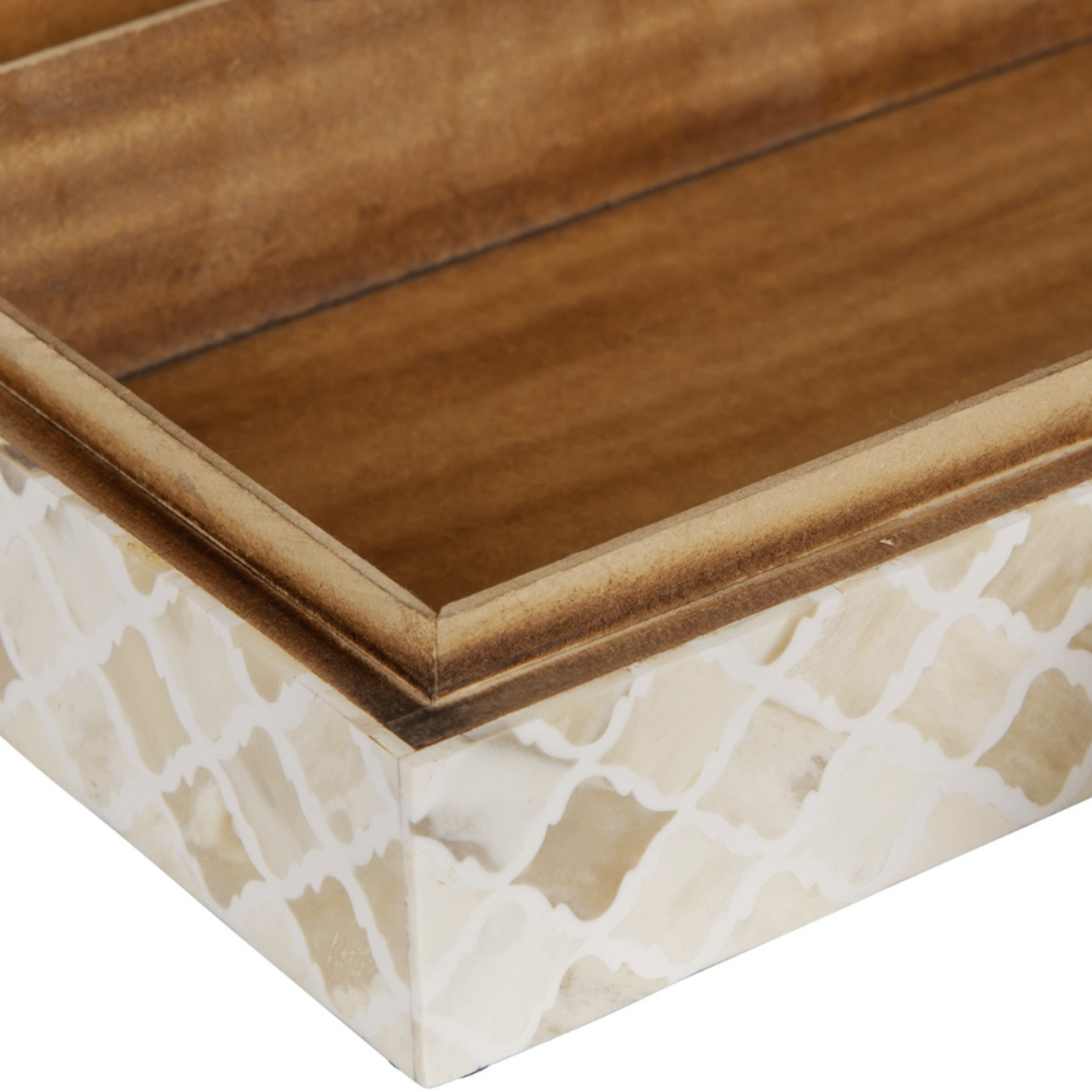 Outside The Box 16"  Rhea White Inlay & Wood Decorative Box