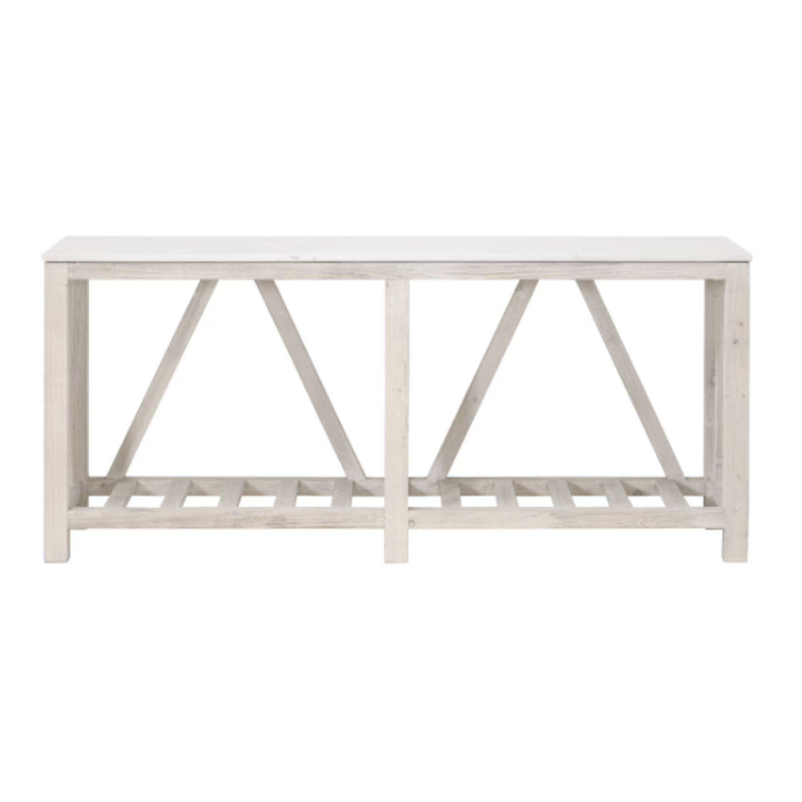 Outside The Box 71x18x32 Spruce White Wash Pine & White Quartz Top Square Console Table