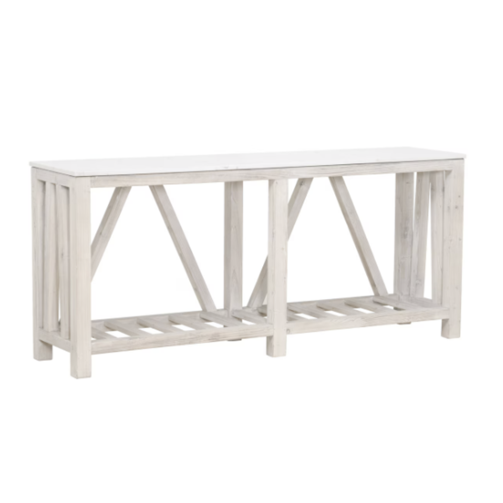 Outside The Box 71x18x32 Spruce White Wash Pine & White Quartz Top Square Console Table