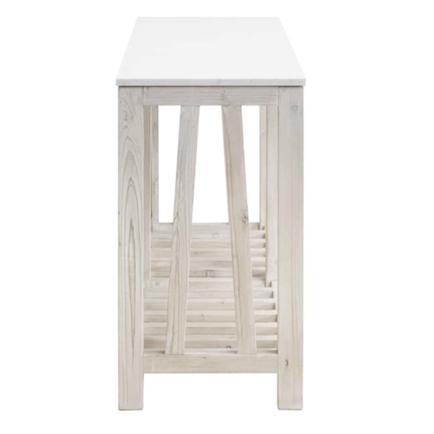 Outside The Box 71x18x32 Spruce White Wash Pine & White Quartz Top Square Console Table