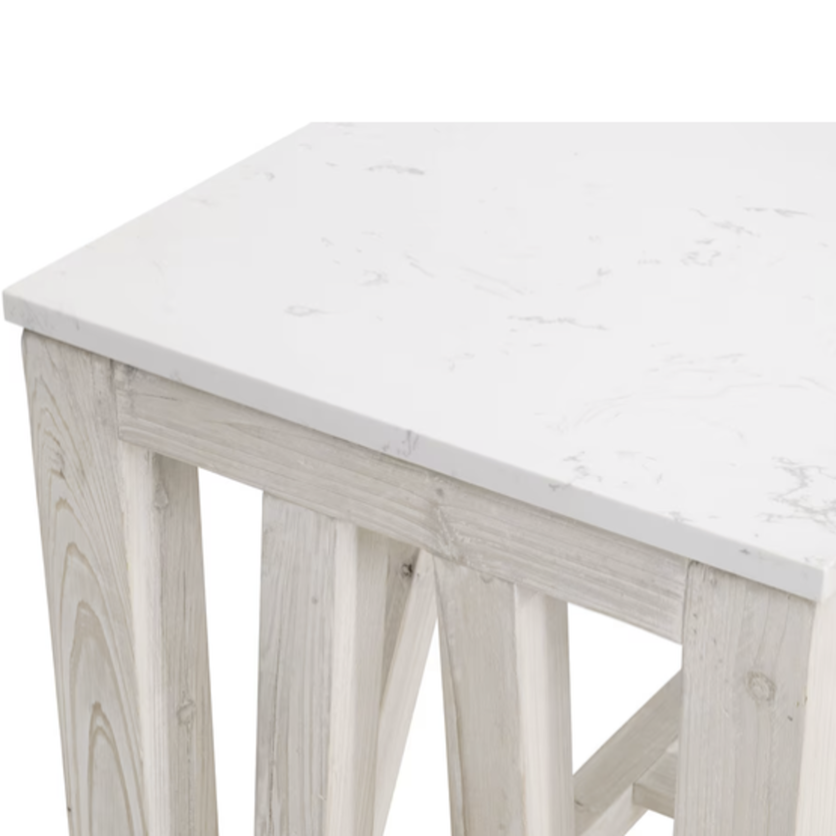 Outside The Box 71x18x32 Spruce White Wash Pine & White Quartz Top Square Console Table