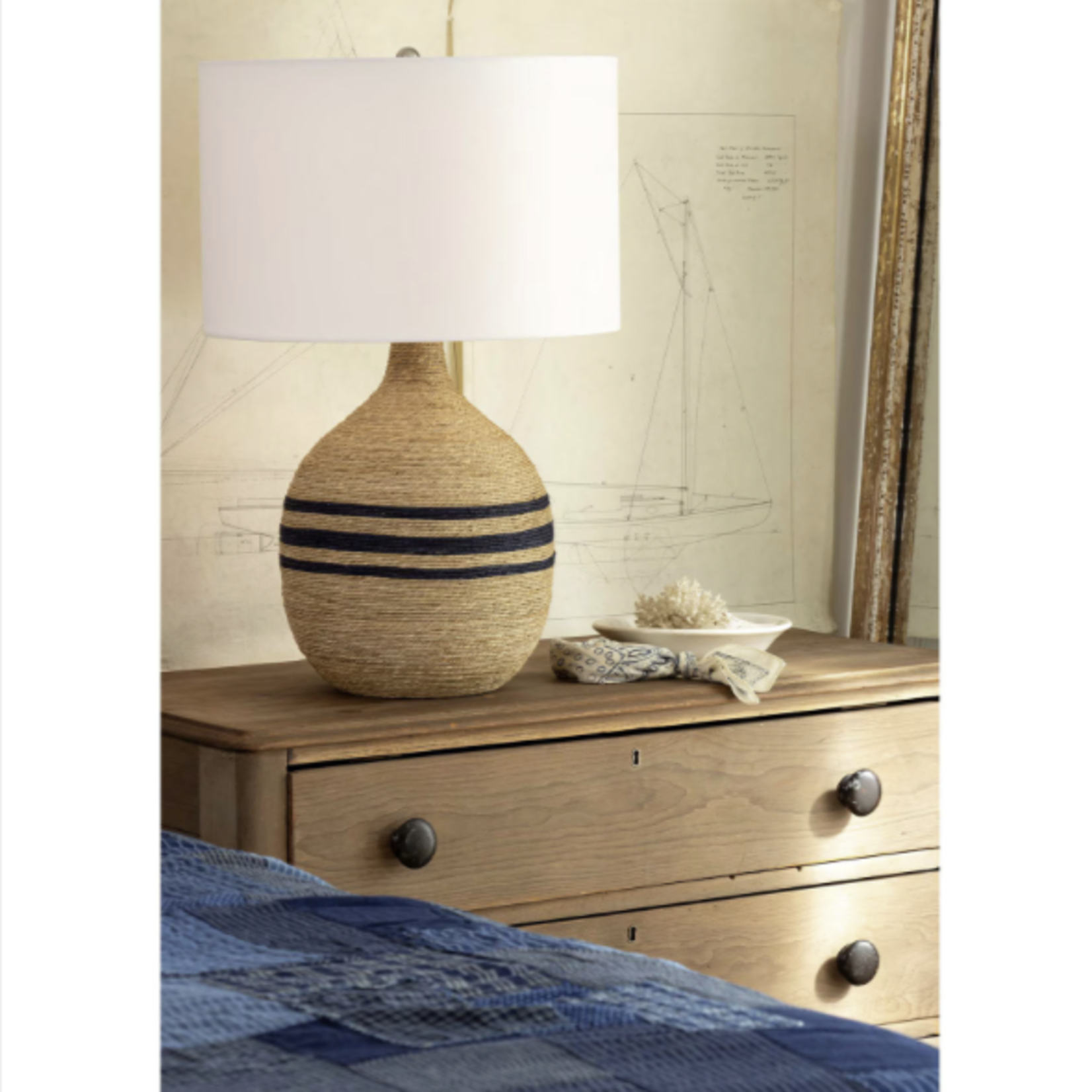 Outside The Box 26" Regina Andrew Maren Natural & Navy Blue Jute Rope Table Lamp