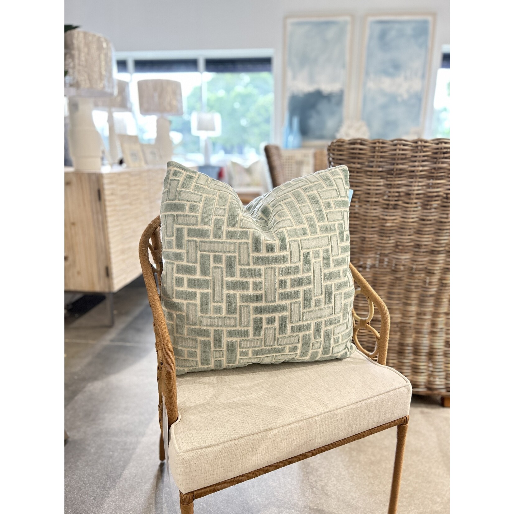 Outside The Box 24x24 Demi Hand-Crafted Down Filled Pillow In Mineral