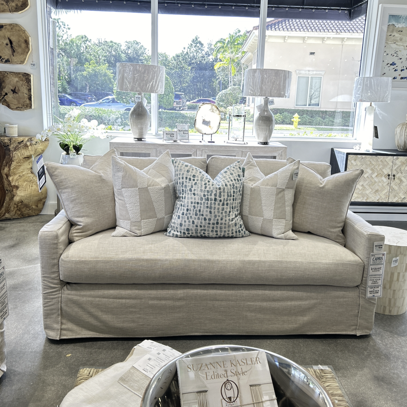 Outside The Box 77" Slipcovered Kravet Performance Trillium Down Sofa In Eisley Linen S5410