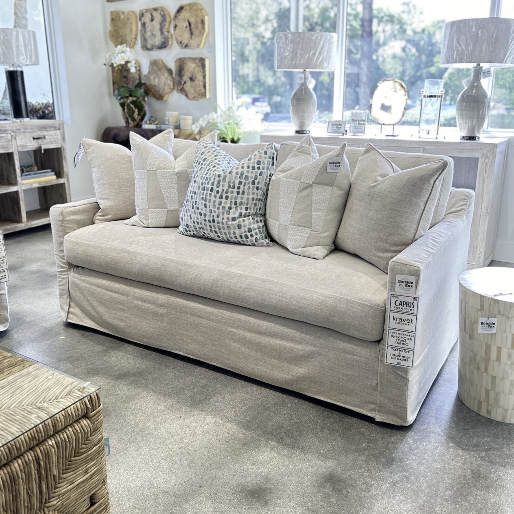 Outside The Box 77" Slipcovered Kravet Performance Trillium Down Sofa In Eisley Linen S5410
