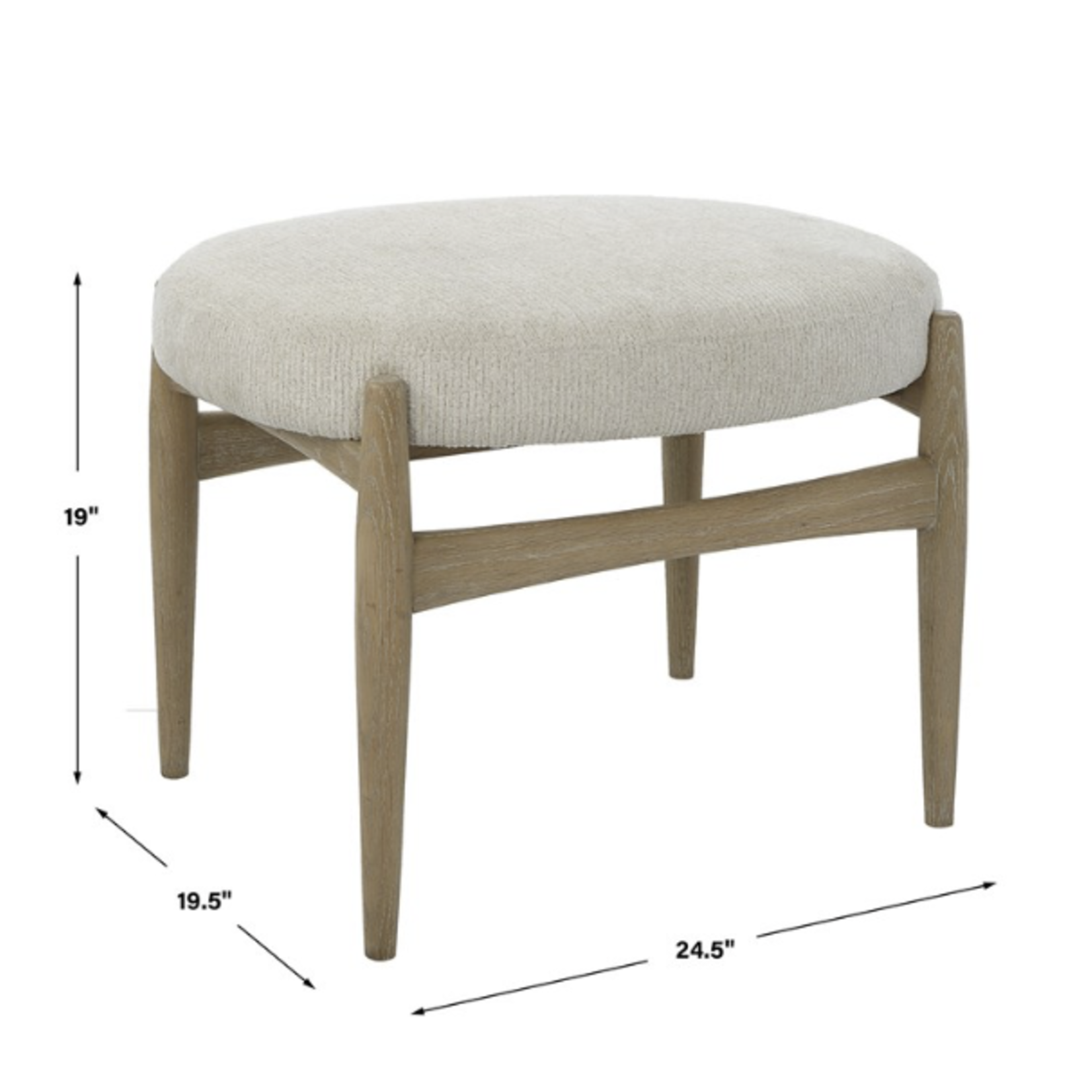 Outside The Box 25x20x19 Acrobat Off-White Fabric & Solid Oak Bench