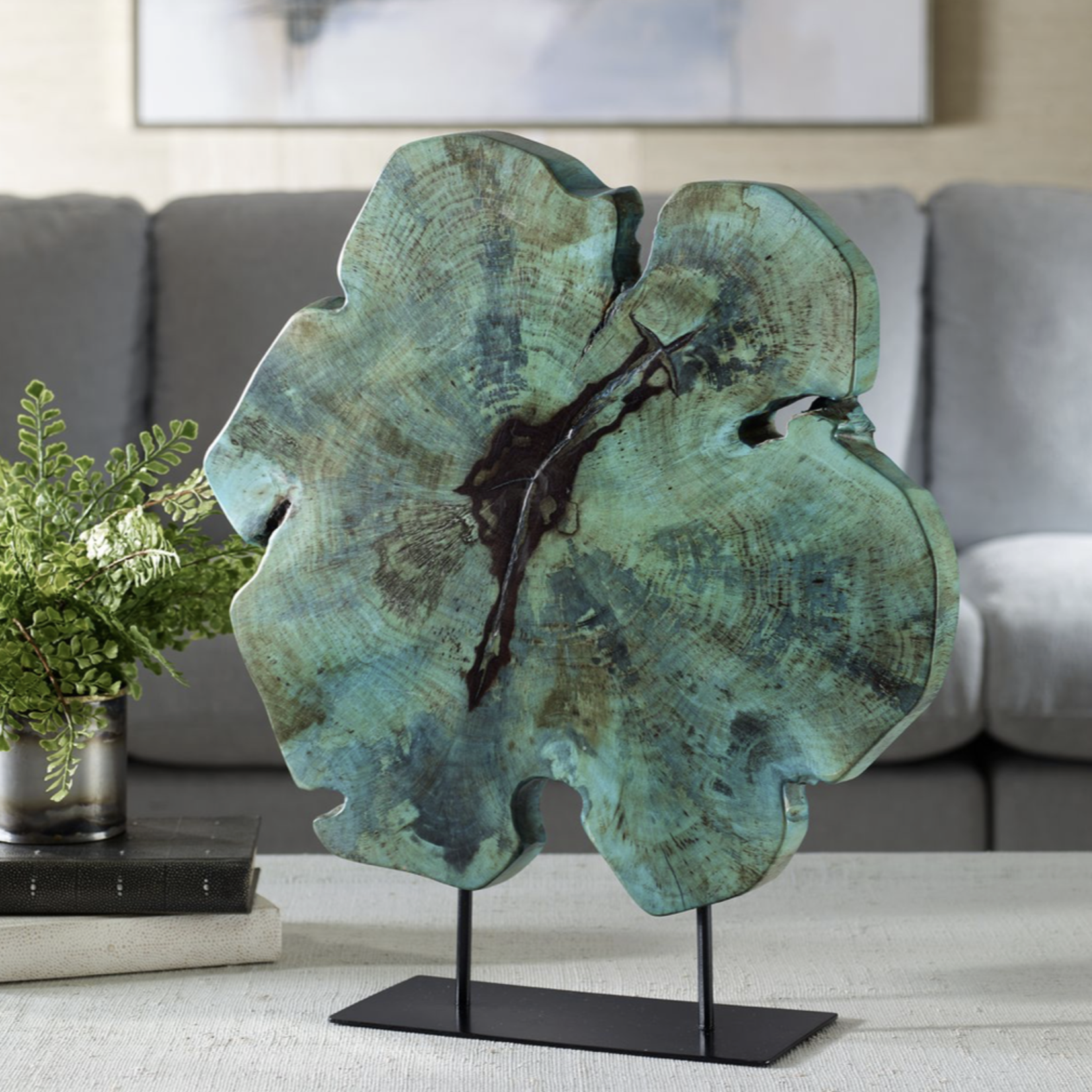 Outside The Box 23" Uttermost Bahati Blue Tamarind Wood Sculpture On Black Base