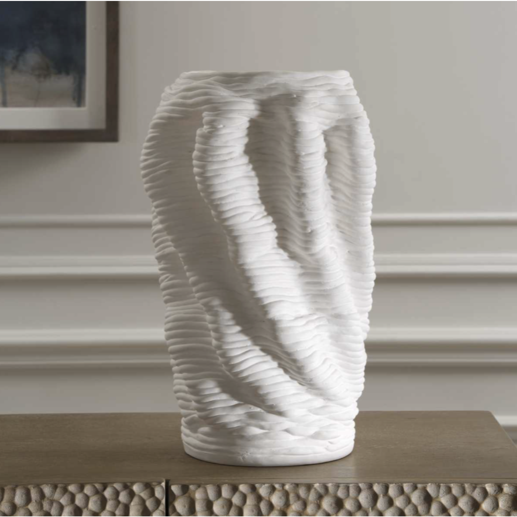 Outside The Box 14" Stratified White Organic Flowing Shape Ceramic Vase