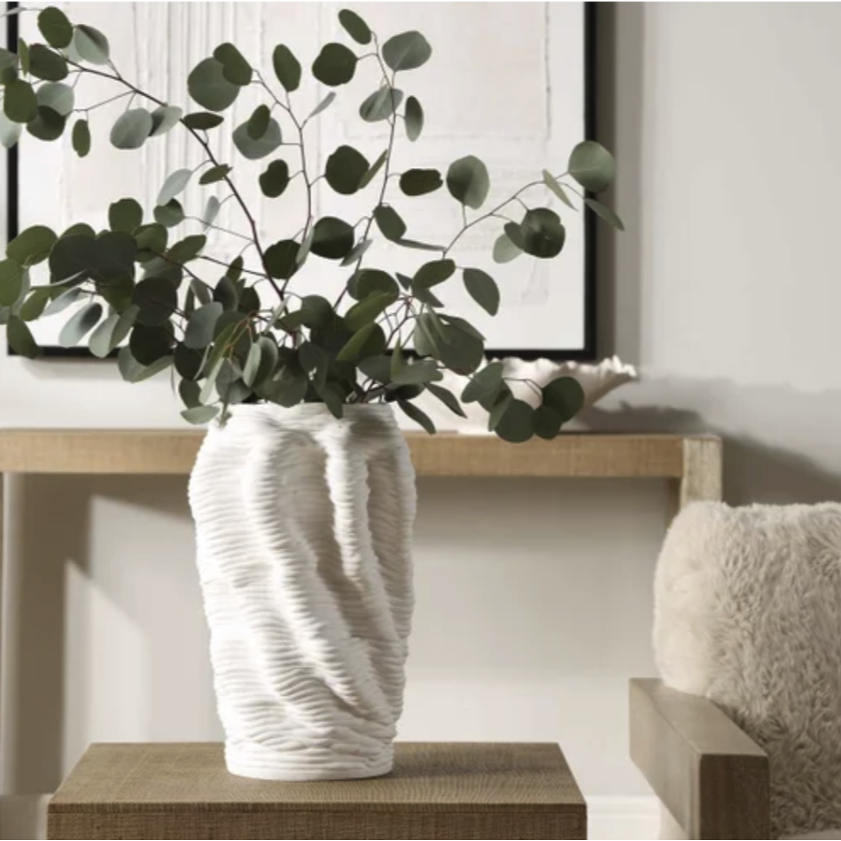 Outside The Box 14" Stratified White Organic Flowing Shape Ceramic Vase