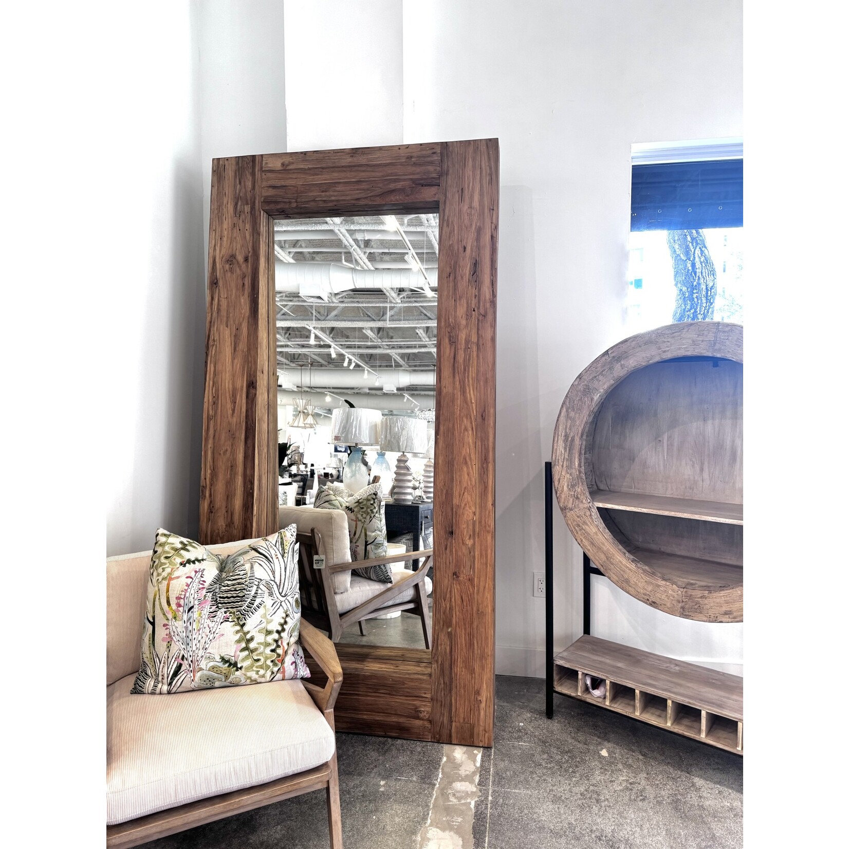 Outside The Box 99x8x52 Solid Reclaimed Old Teak Framed Floor Mirror In Natural #1