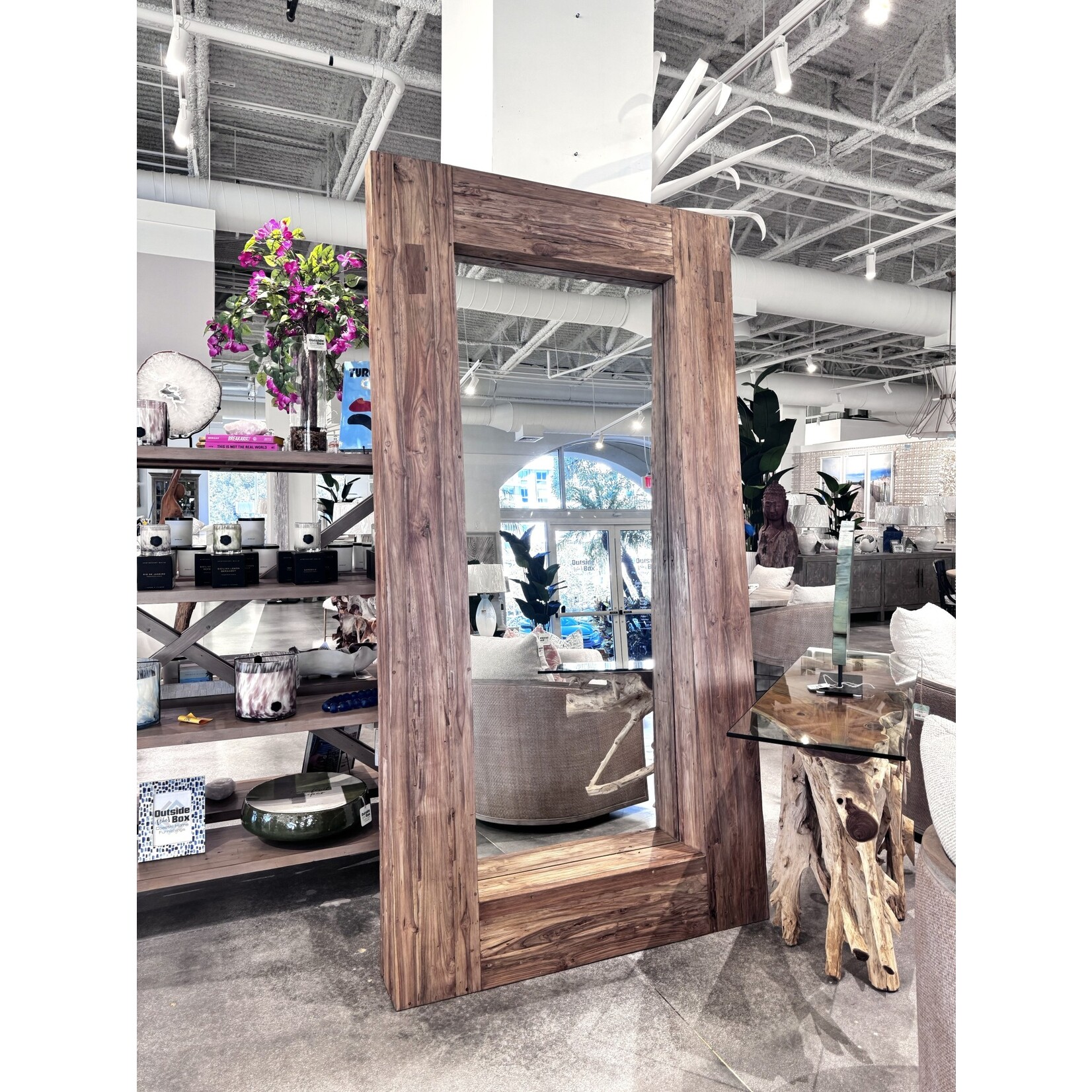 Outside The Box 99x8x52 Solid Reclaimed Old Teak Framed Floor Mirror In Natural #2