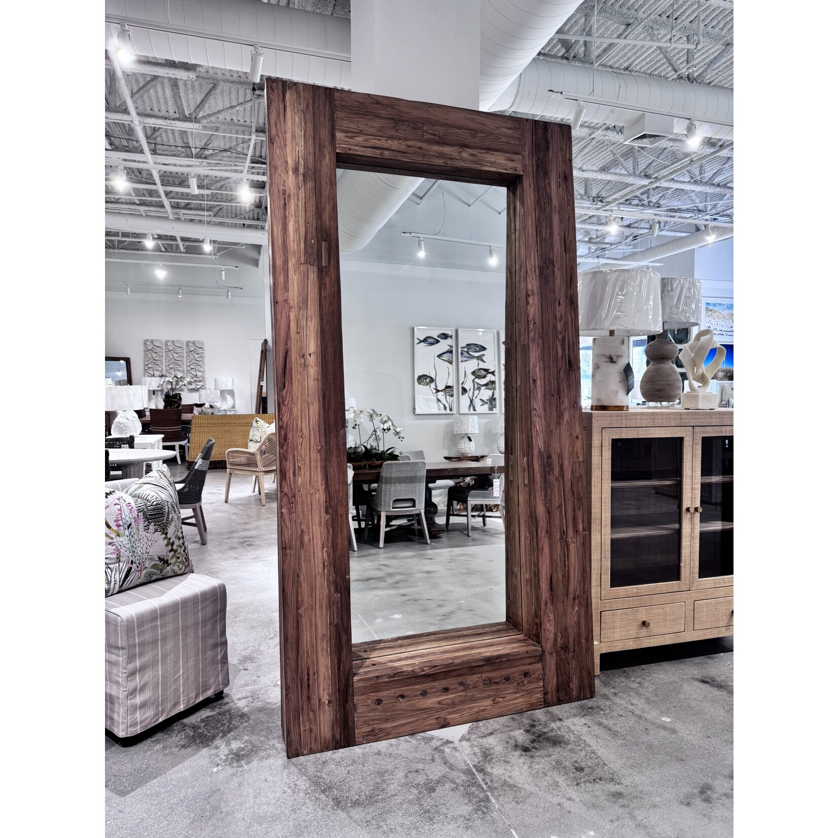 Outside The Box 99x8x52 Solid Reclaimed Old Teak Framed Floor Mirror In Natural #3