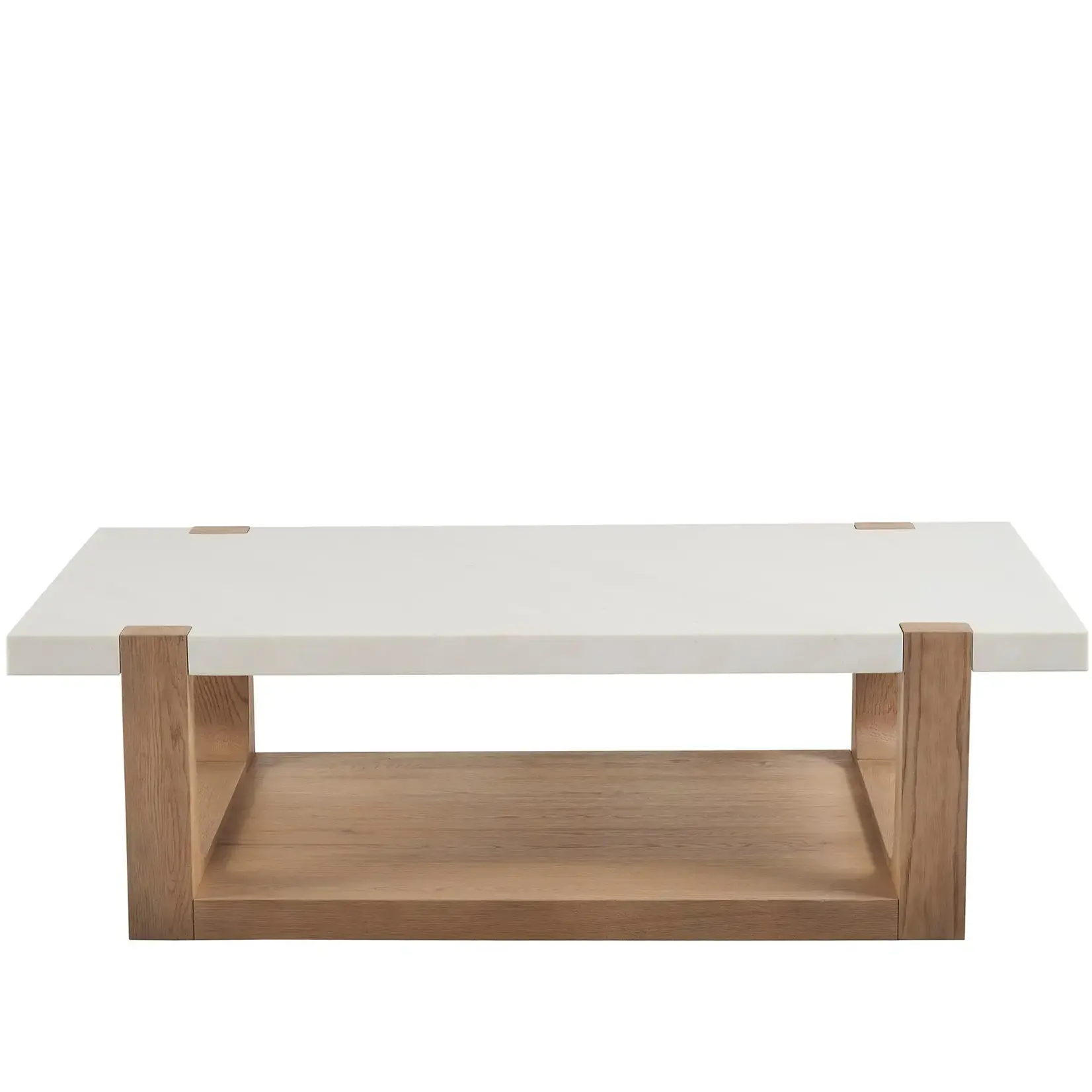 Outside The Box 56x30 Ellis Honed White Quartz & Oak Wood Cocktail / Coffee Table