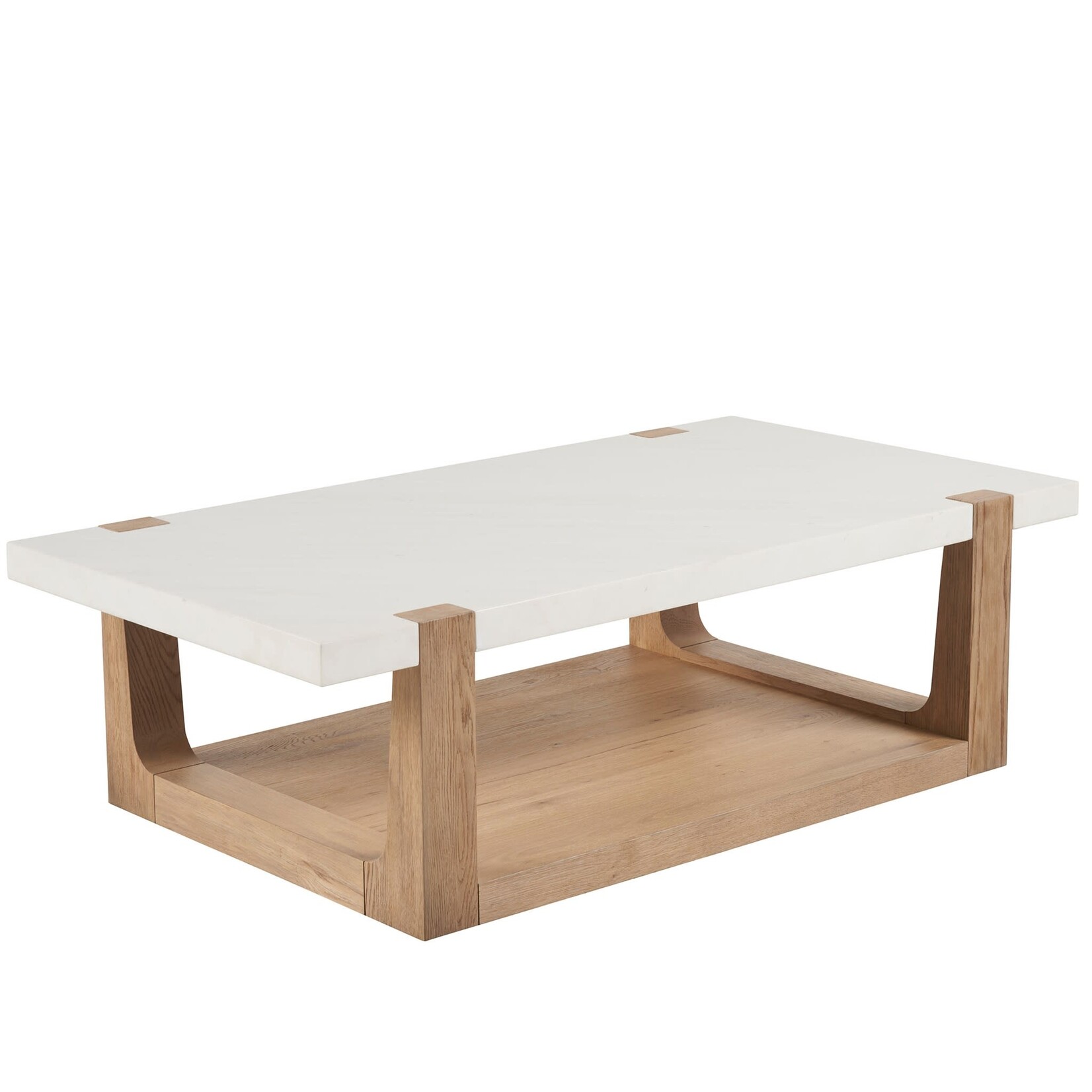 Outside The Box 56x30 Ellis Honed White Quartz & Oak Wood Cocktail / Coffee Table