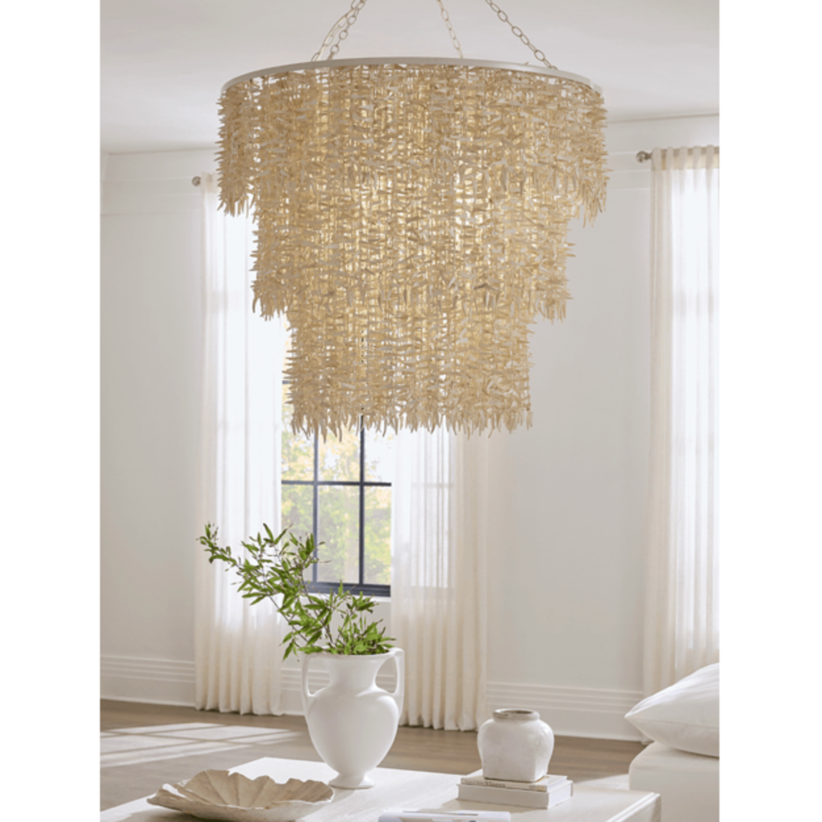 Outside The Box 36" Victoria White Wash Coconut 3 Tier Chandelier