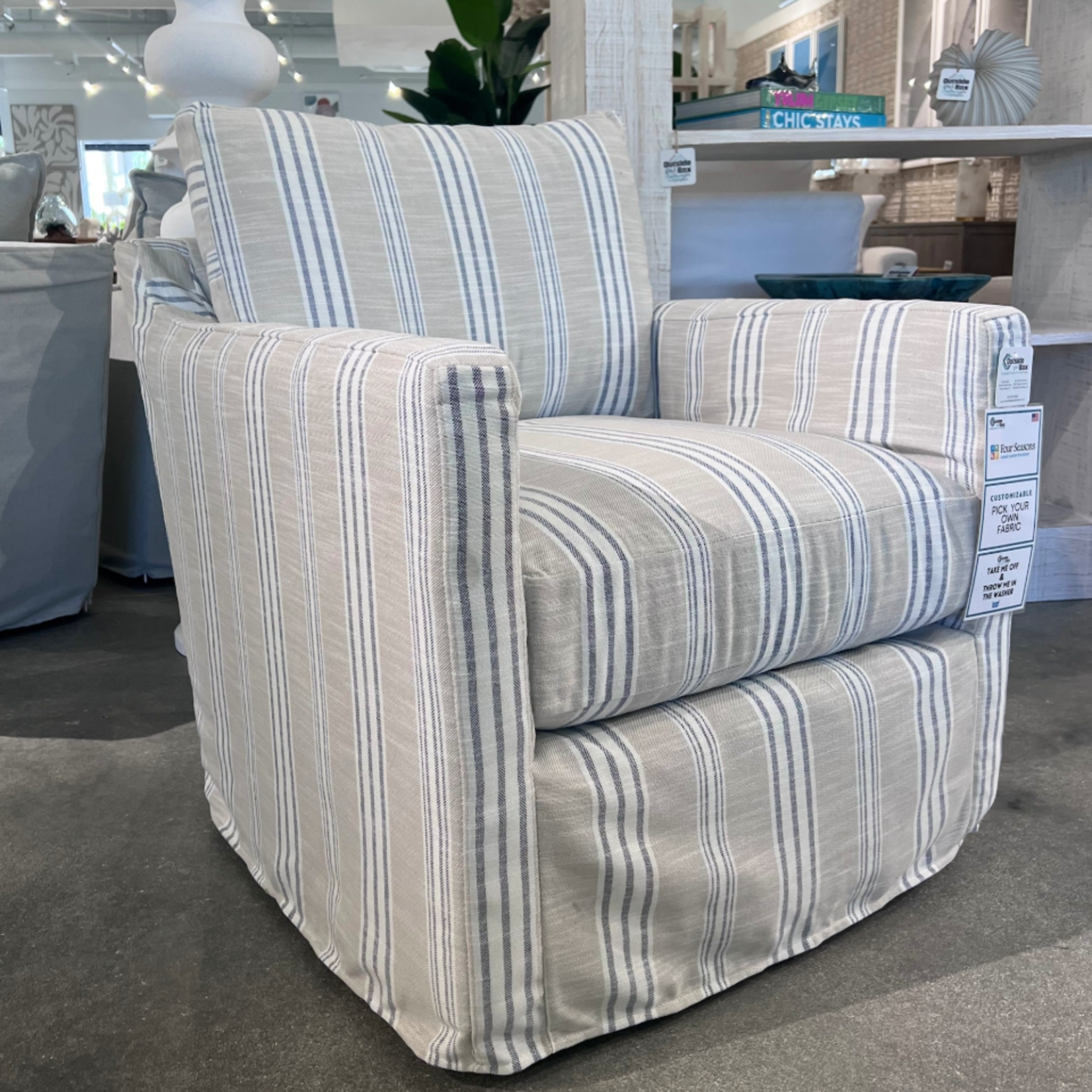 Outside The Box Miles Sike Nautical Performance Fabric Trillium Swivel Accent Chair - Slipcover