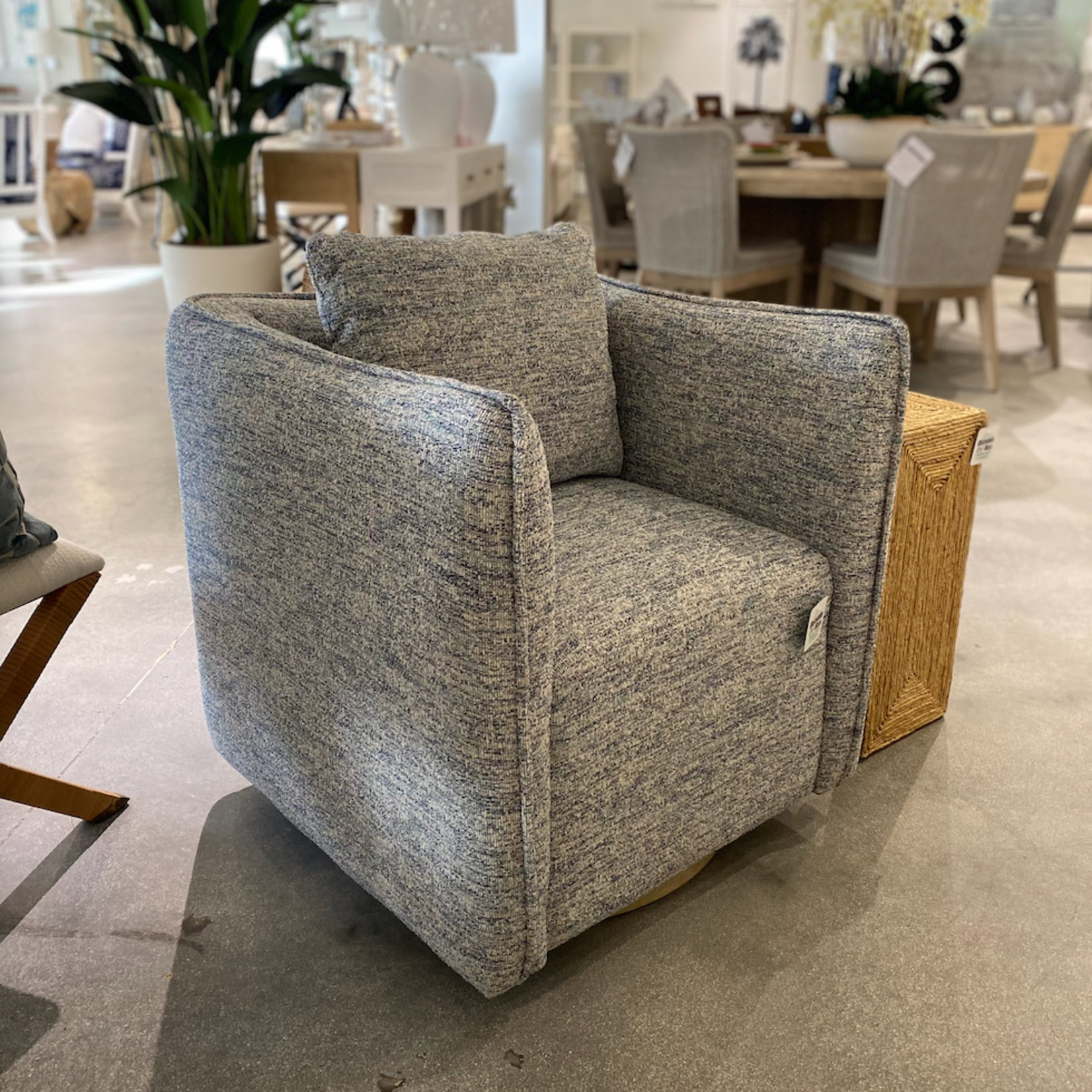 Outside The Box Corben Blue & White Tweed Swivel Accent Chair