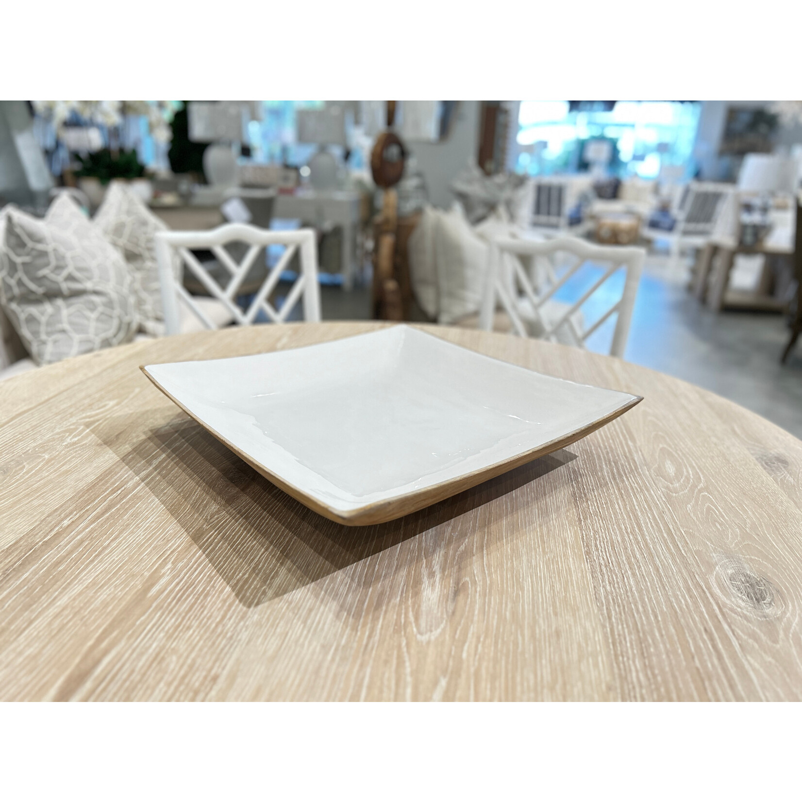 Outside The Box 20" White Enamel Mango Wood Square Trays