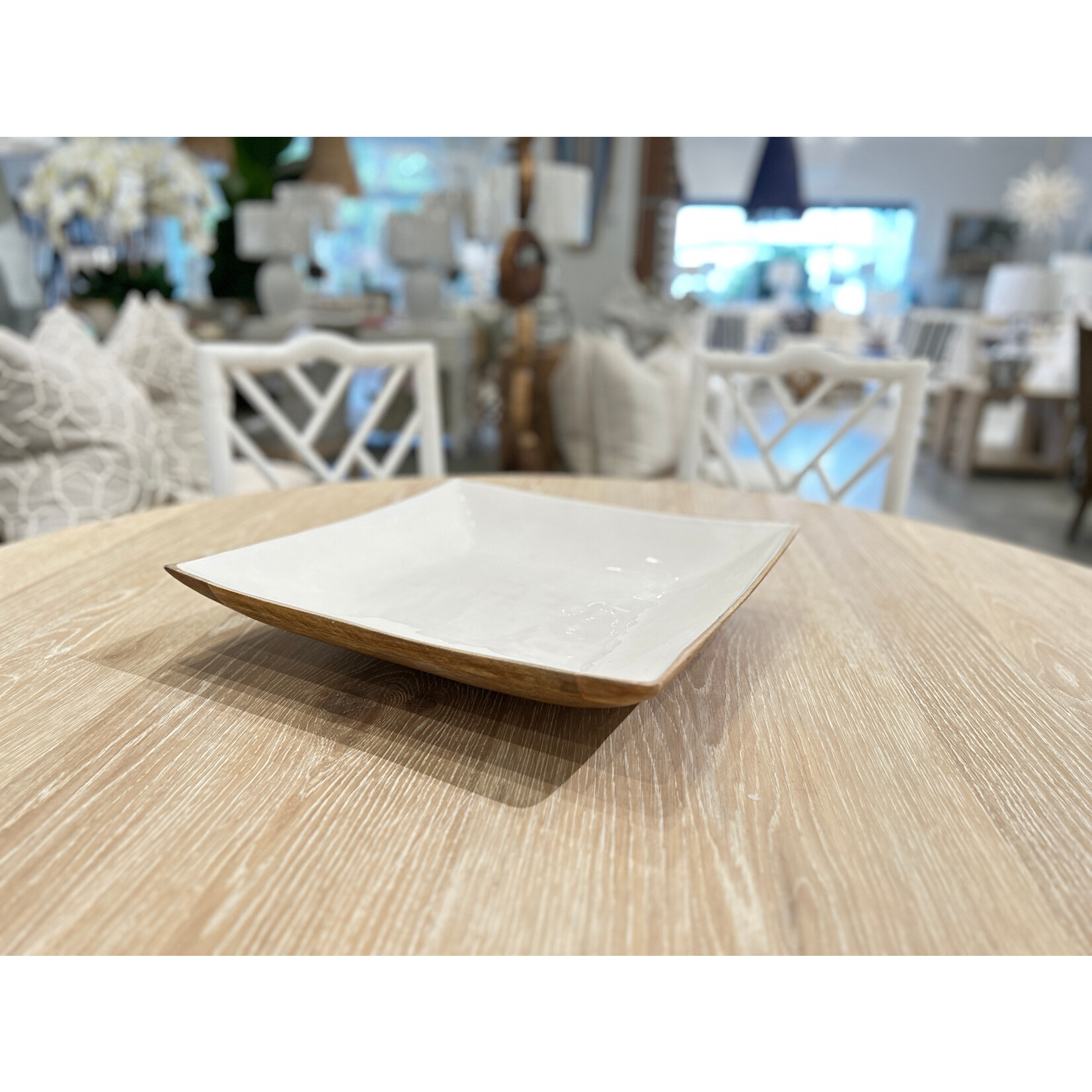 Outside The Box 16" White Enamel Mango Wood Square Tray