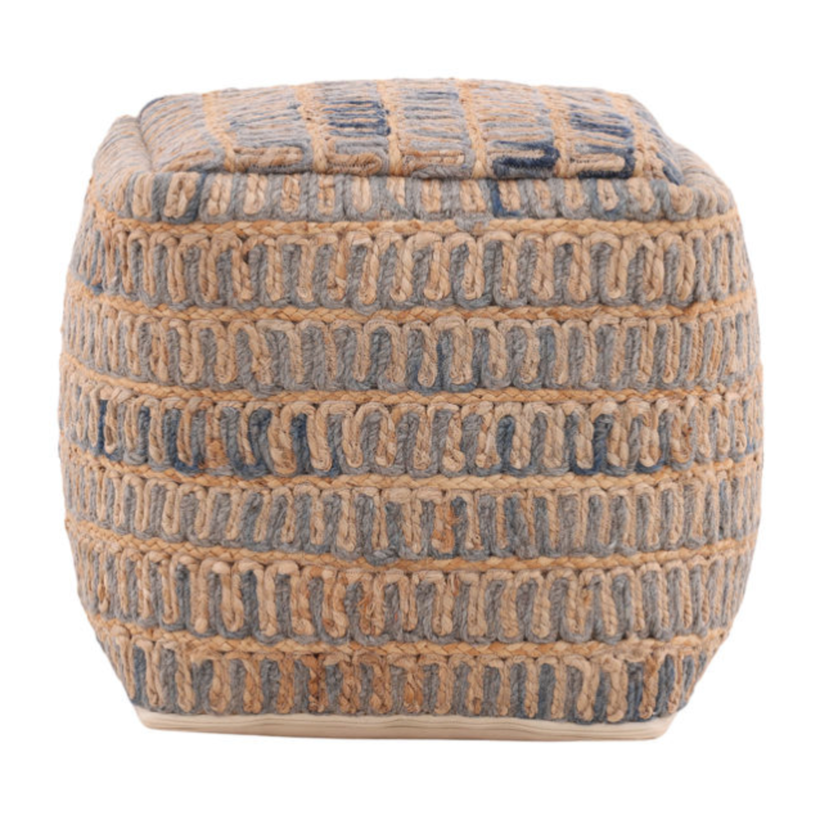 Outside The Box 17x17 Azure Hand Made Wool Jute Blend Pouf