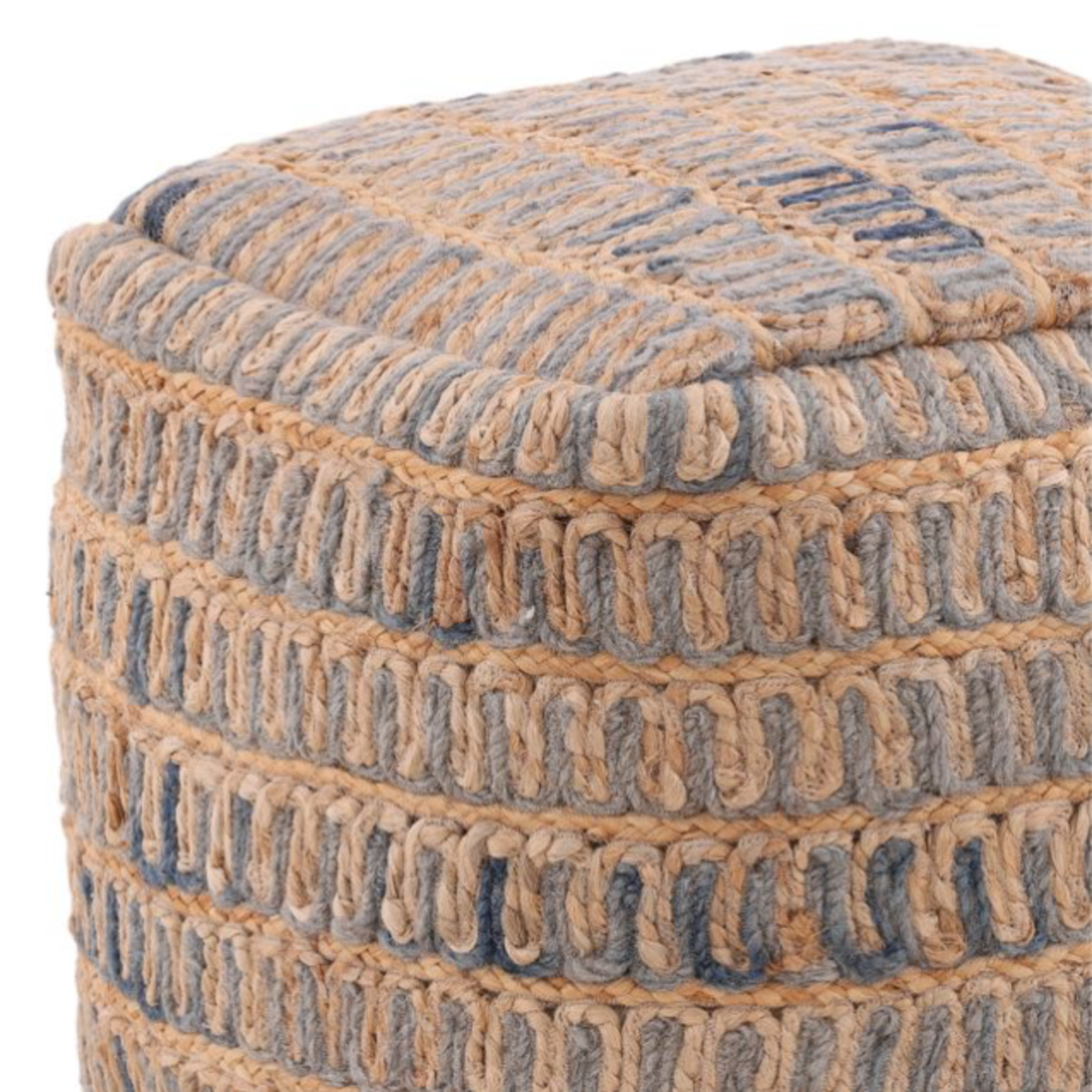 Outside The Box 17x17 Azure Hand Made Wool Jute Blend Pouf