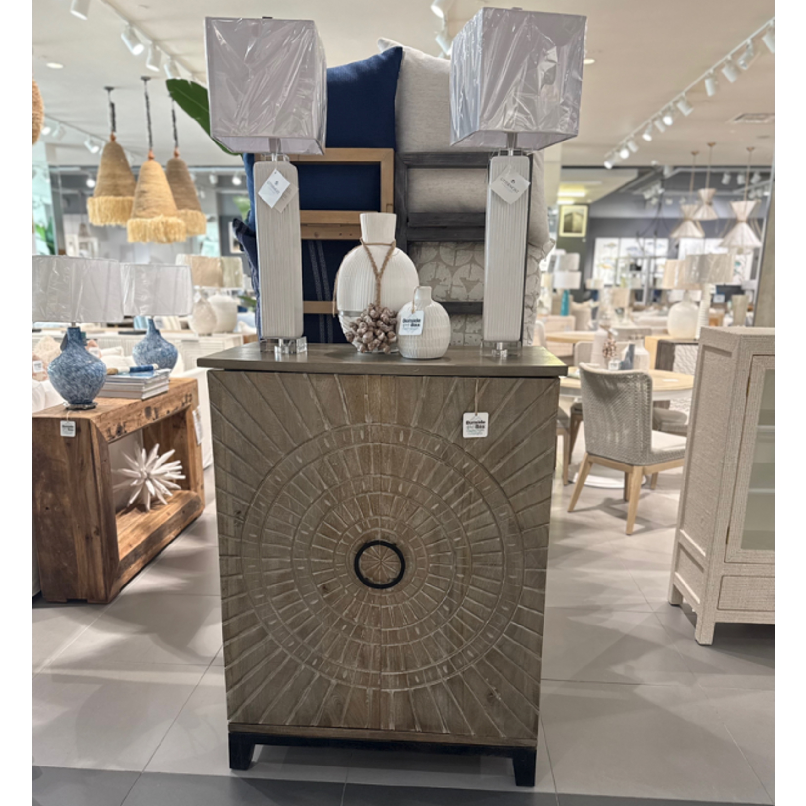 Outside The Box 36x20x47 Vivienne Light Gray Mango Wood Bar Cabinet