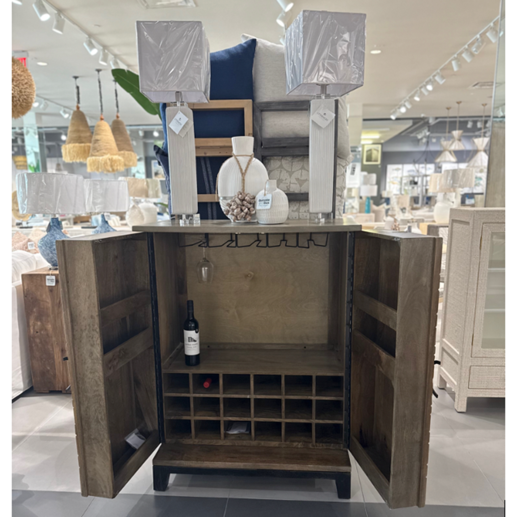Outside The Box 36x20x47 Vivienne Light Gray Mango Wood Bar Cabinet