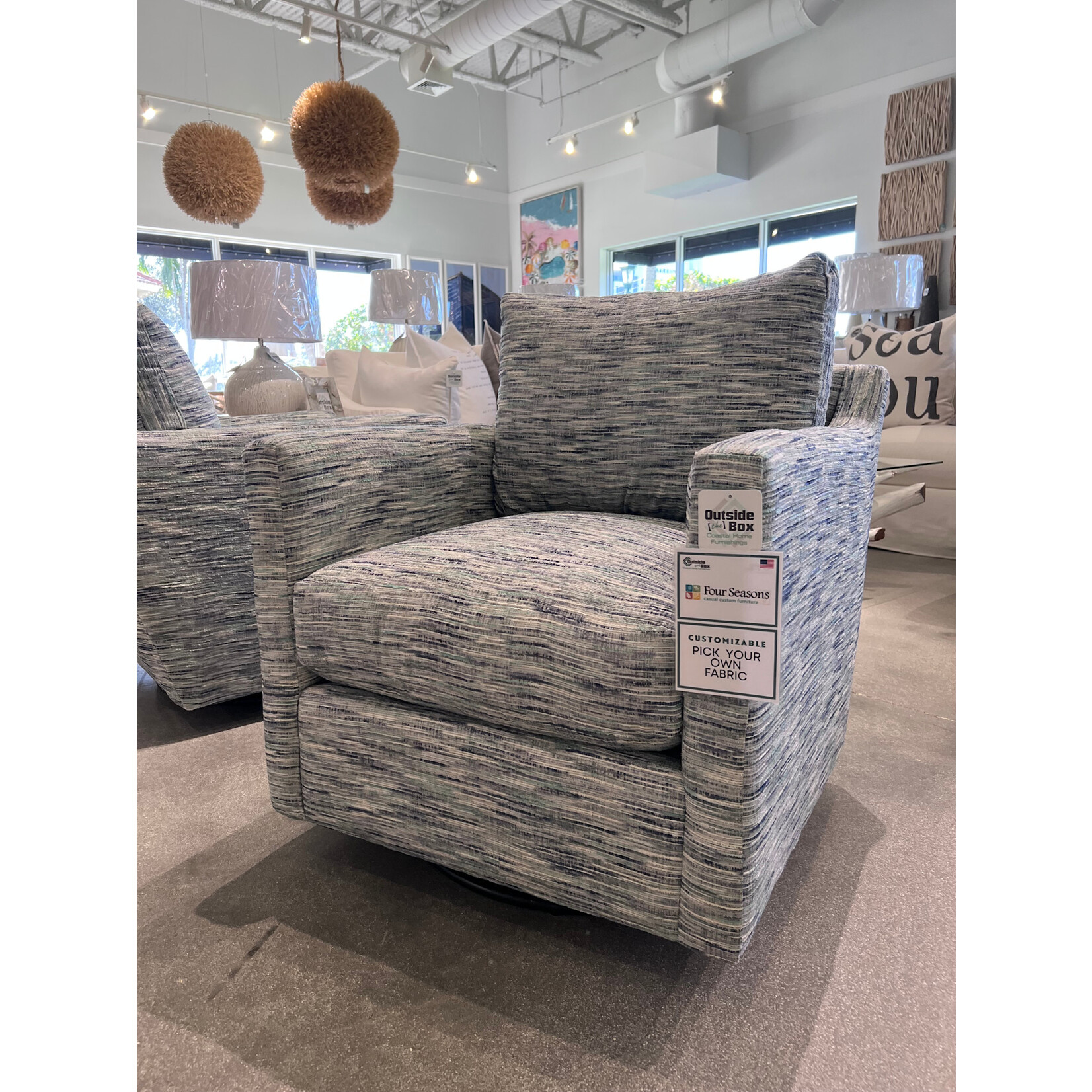 Outside The Box Miles Sultan Lagoon Performance Fabric Trillium Swivel Glider Accent Chair - Upholstered